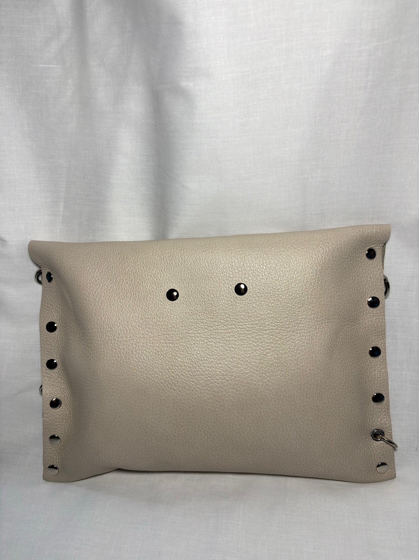 Beige Studded Leather Clutch Bag
