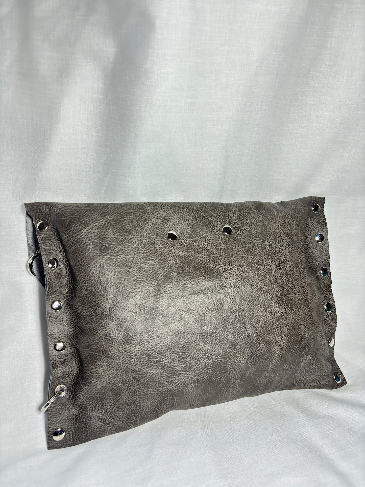 Charcoal Leather Studded Clutch Bag