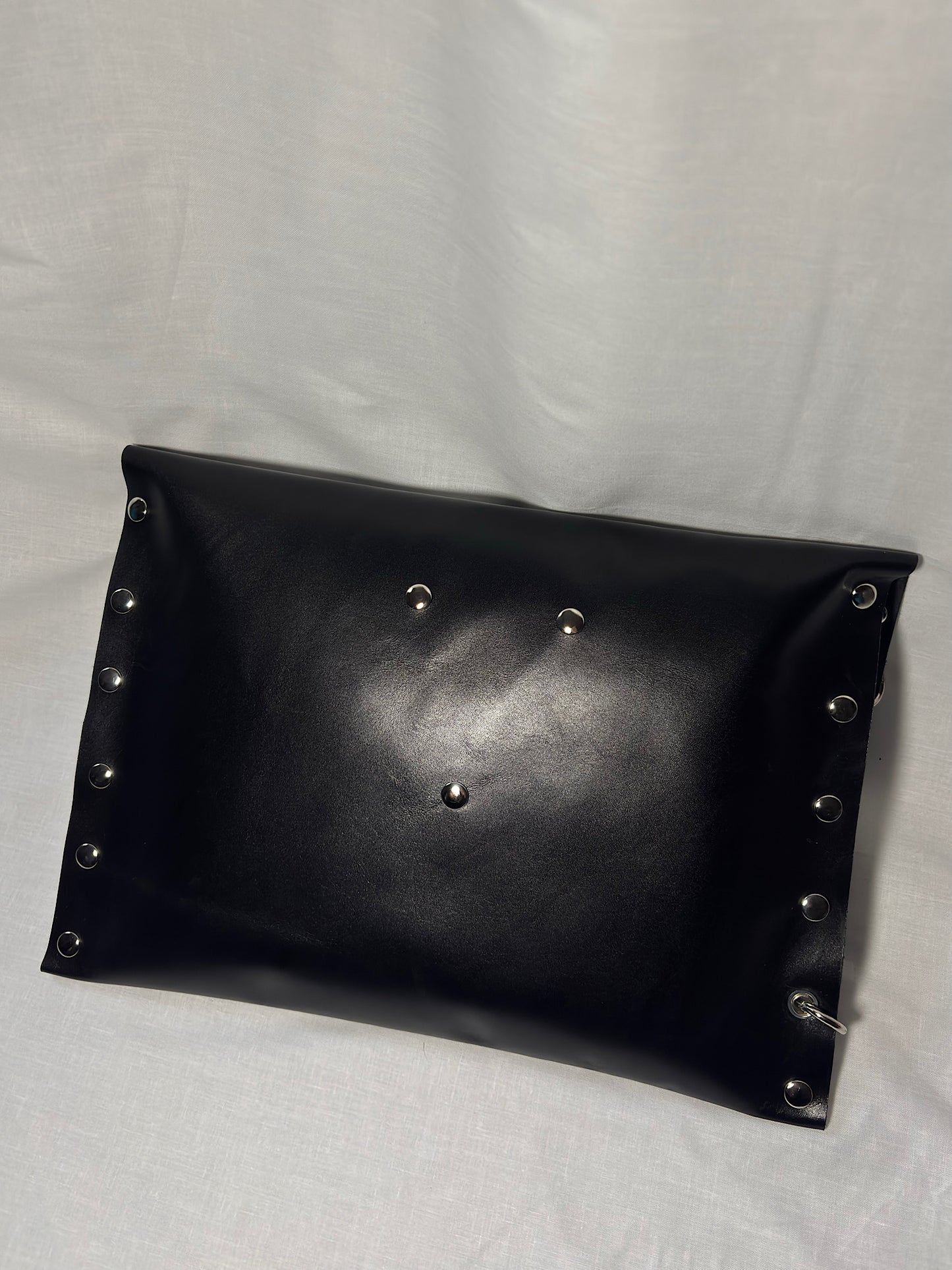 Black Studded Leather Clutch Bag