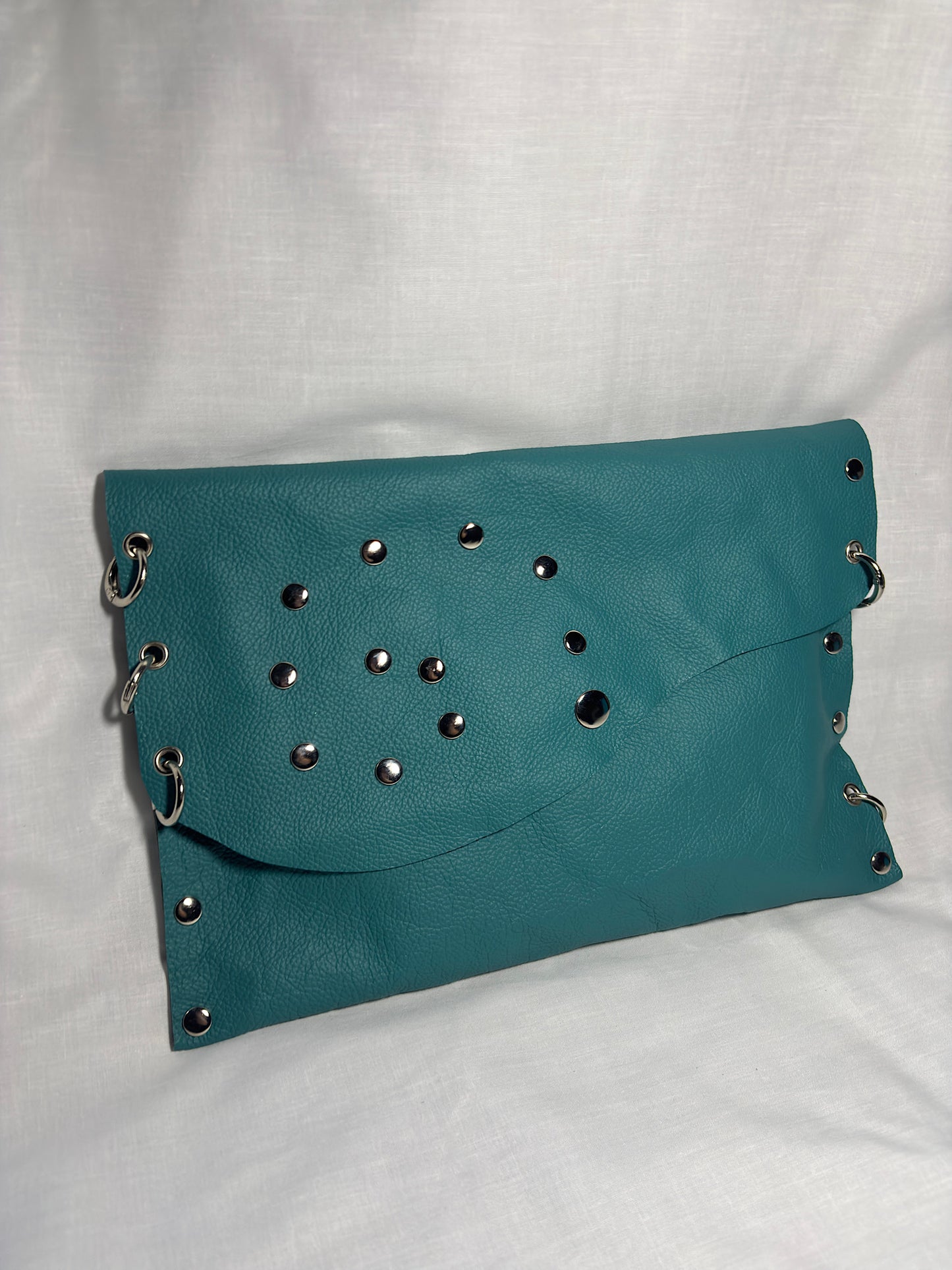 Turquoise Leather Studded Clutch Bag – One-of-a-Kind