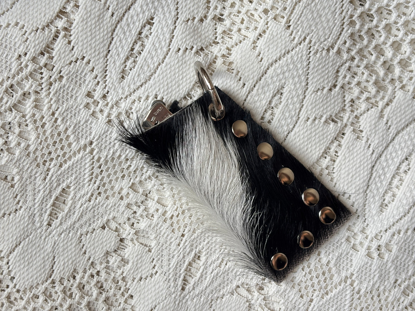 Leather lighter / lipstick keychain bag charm