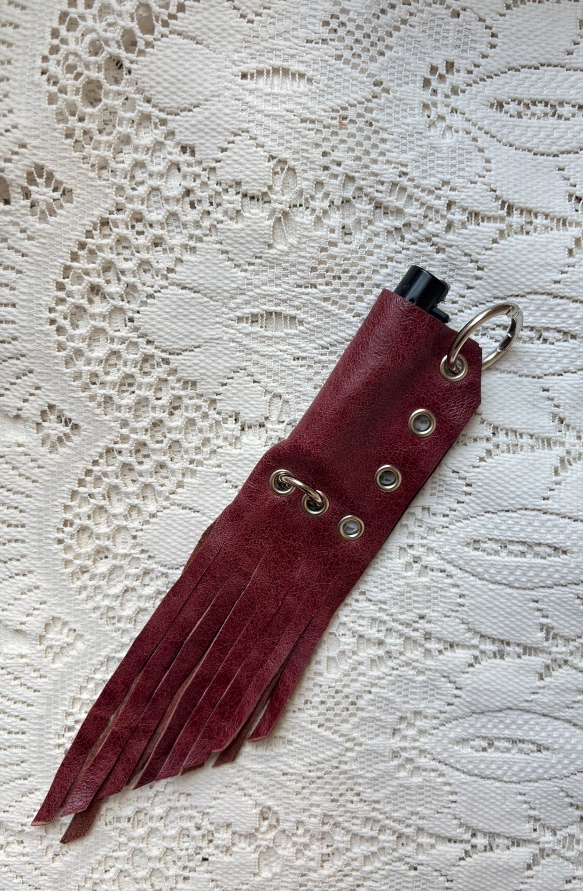Leather lighter / lipstick keychain bag charm
