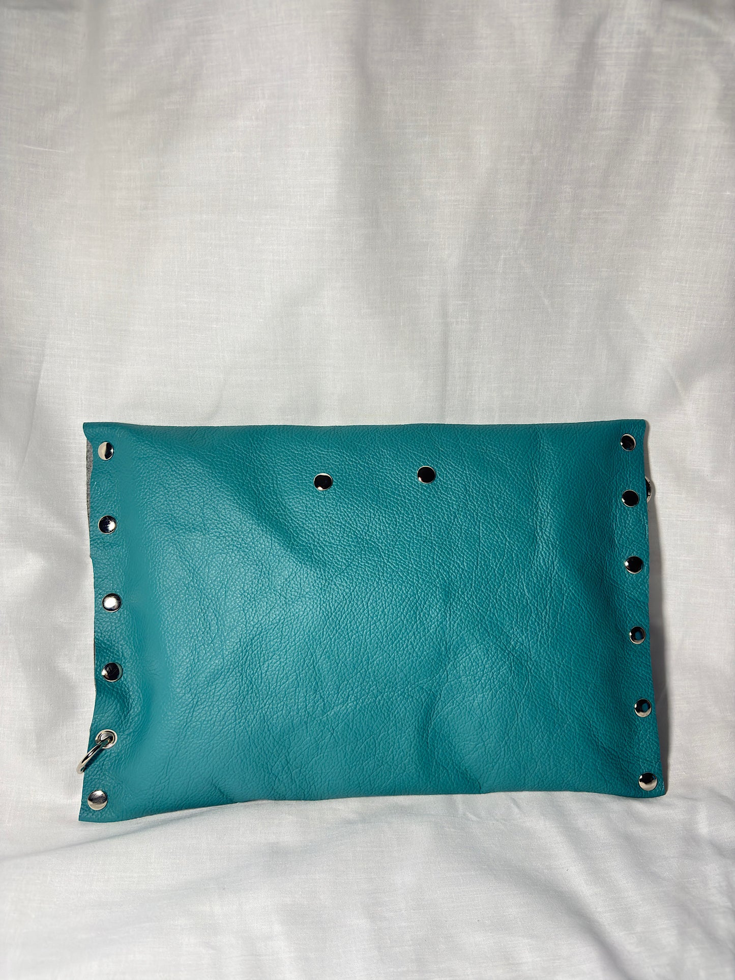 Turquoise Leather Studded Clutch Bag – One-of-a-Kind