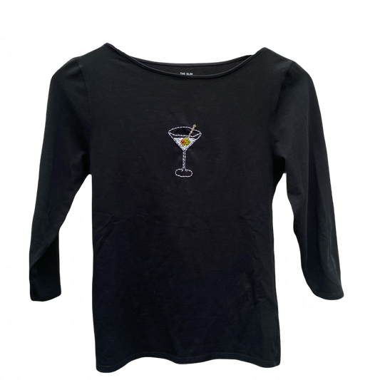 Martini Embroidered Slash Neck Top