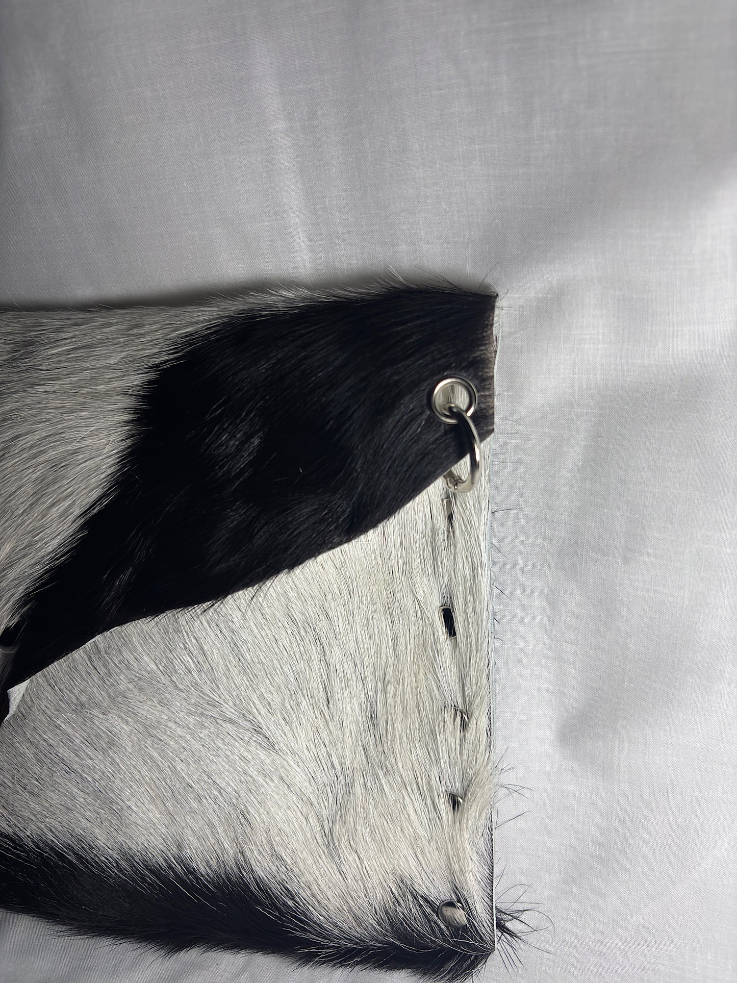 Black and White Hair-On Leather Studded Clutch Bag