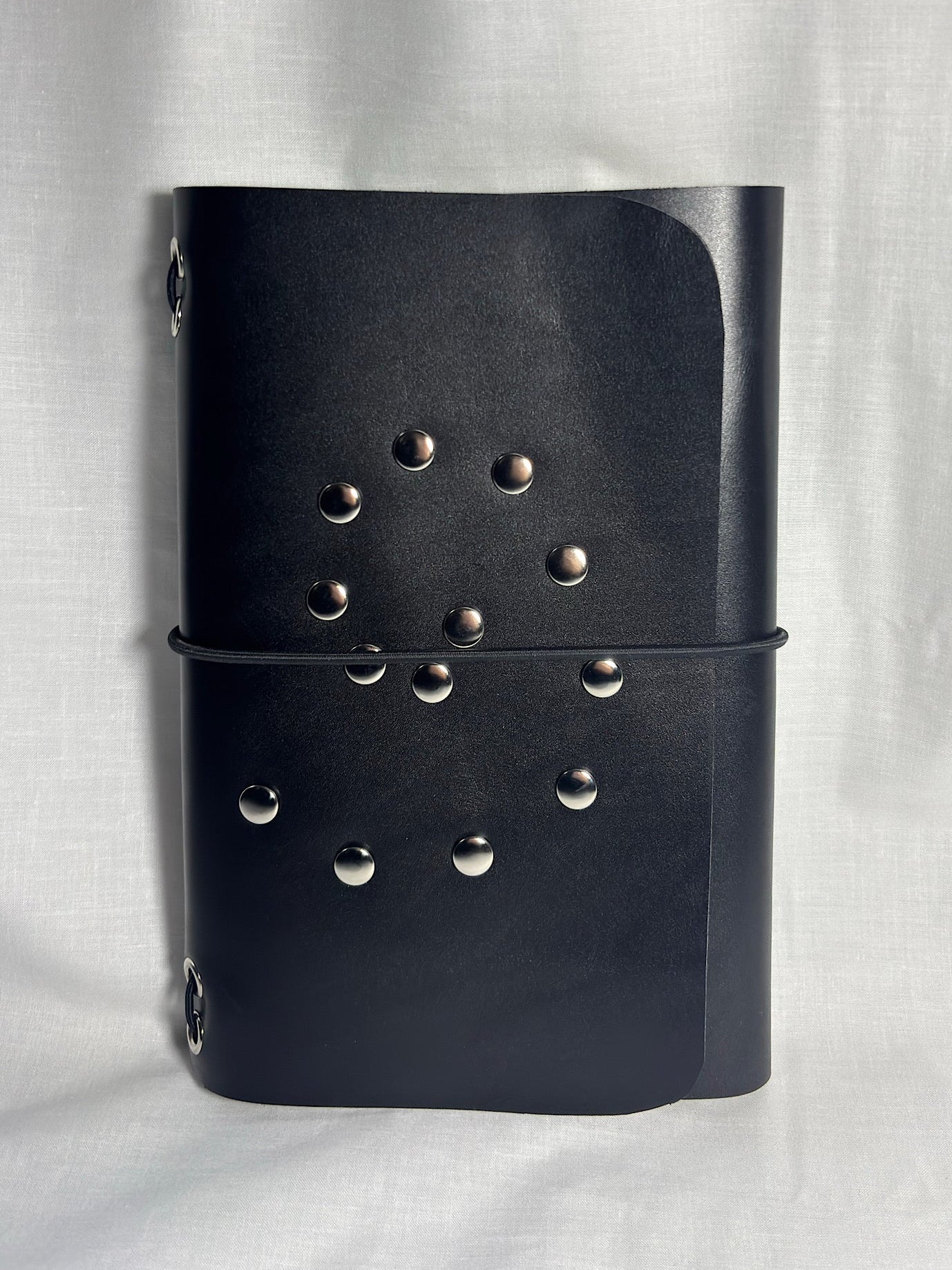 Studded Black Leather A5 Trifold Journal