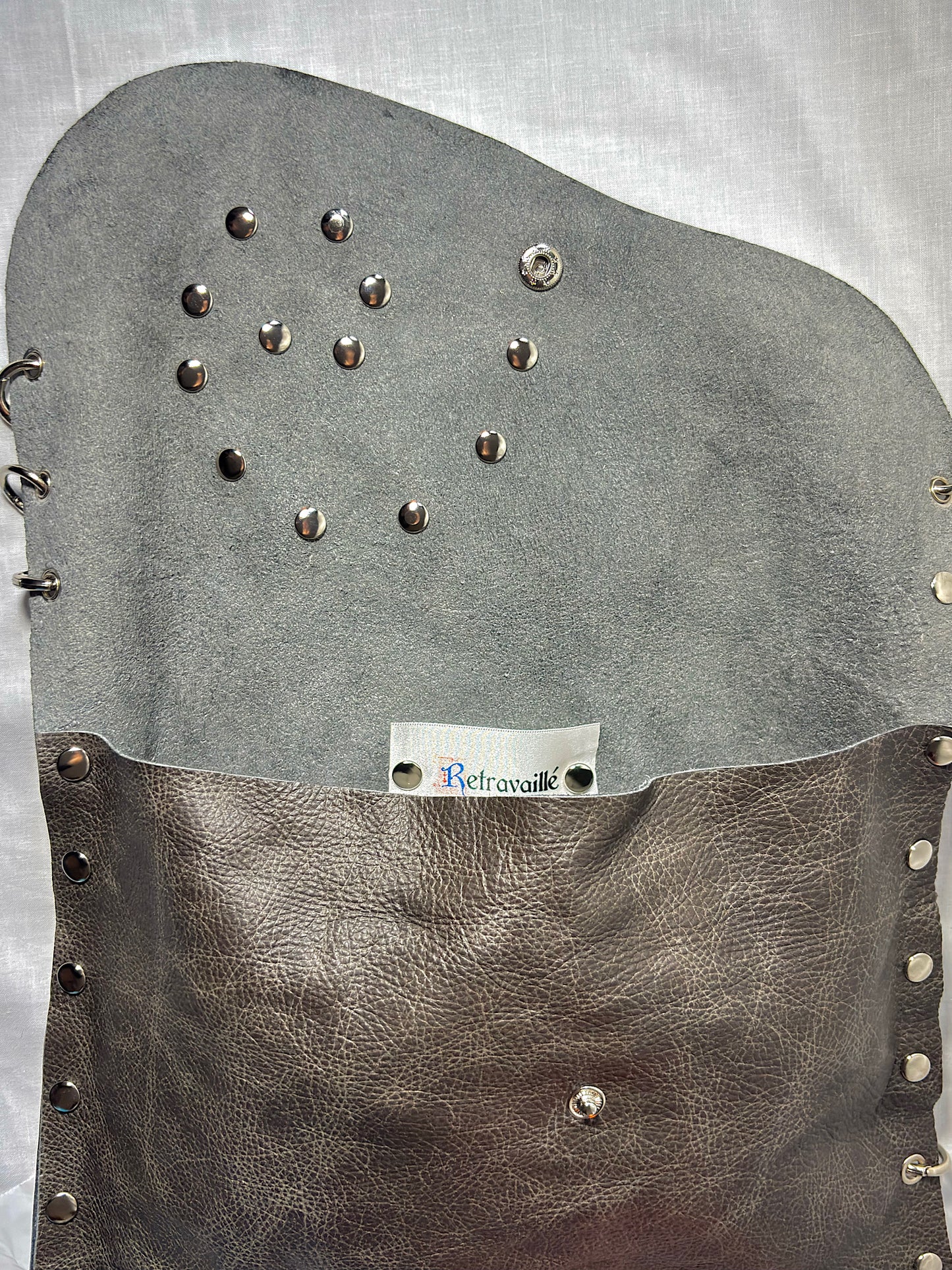 Charcoal Leather Studded Clutch Bag