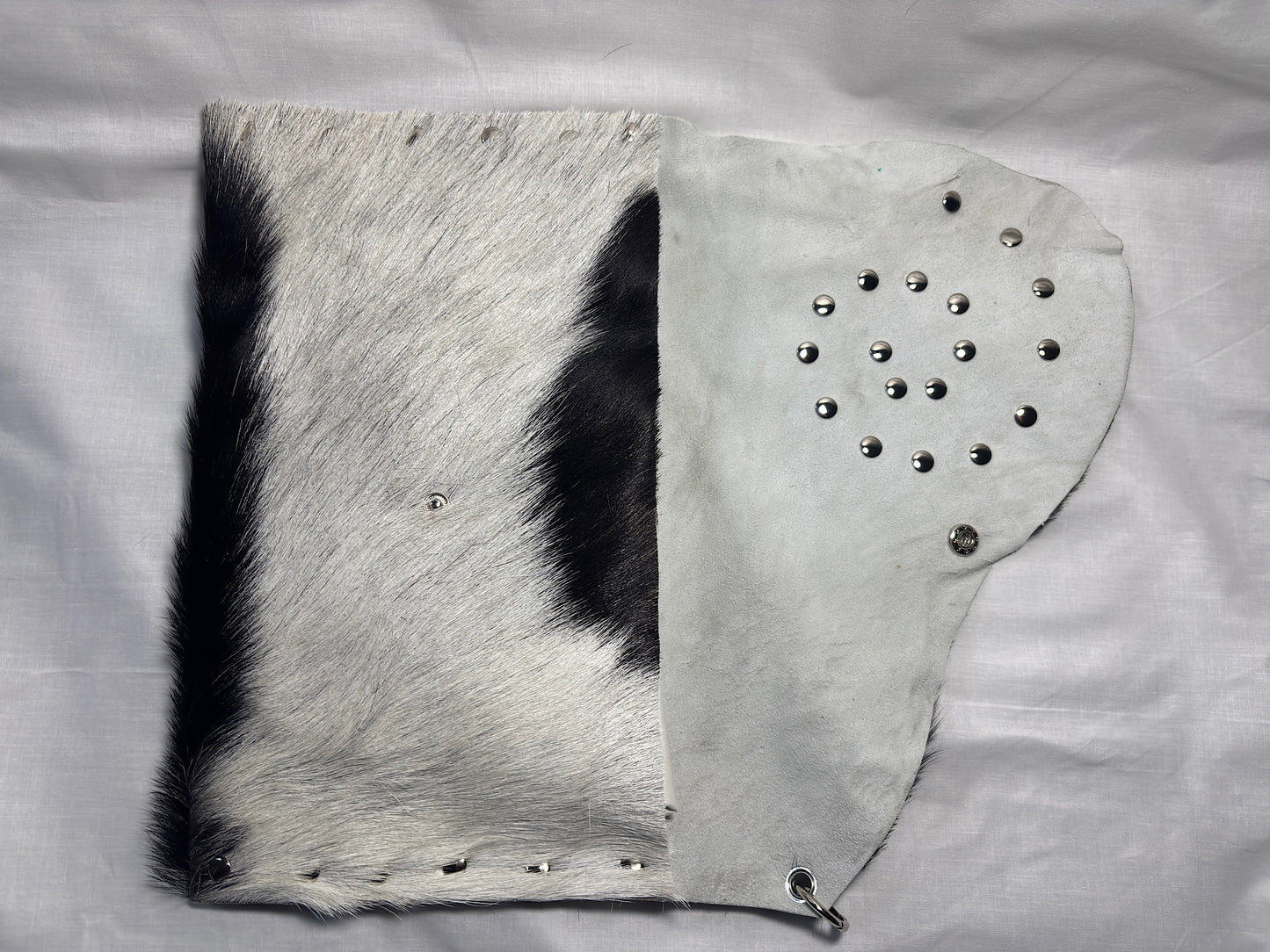 Black and White Hair-On Leather Studded Clutch Bag