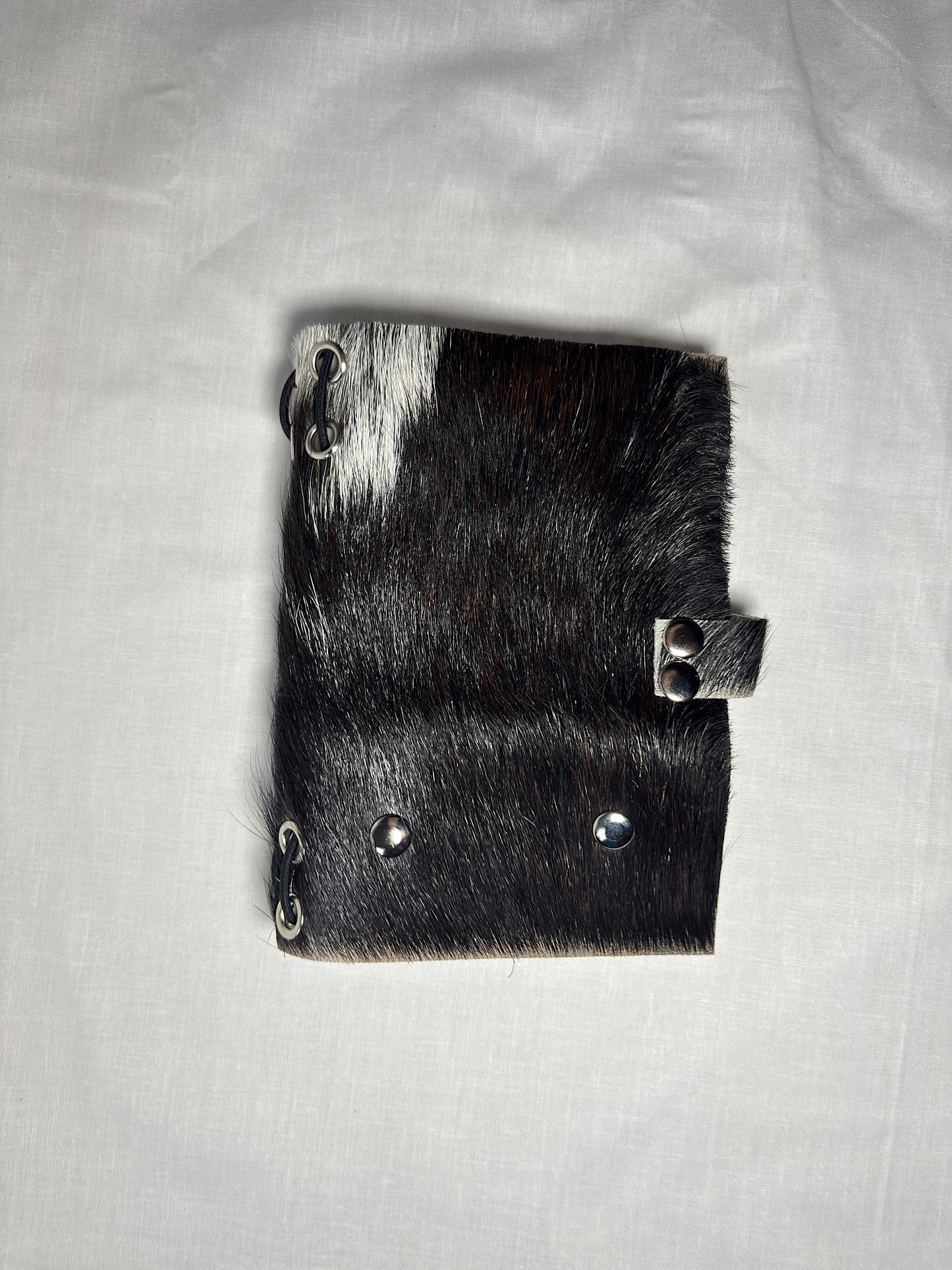 Black and White Hair-On Studded Leather A6 Bifold Journal