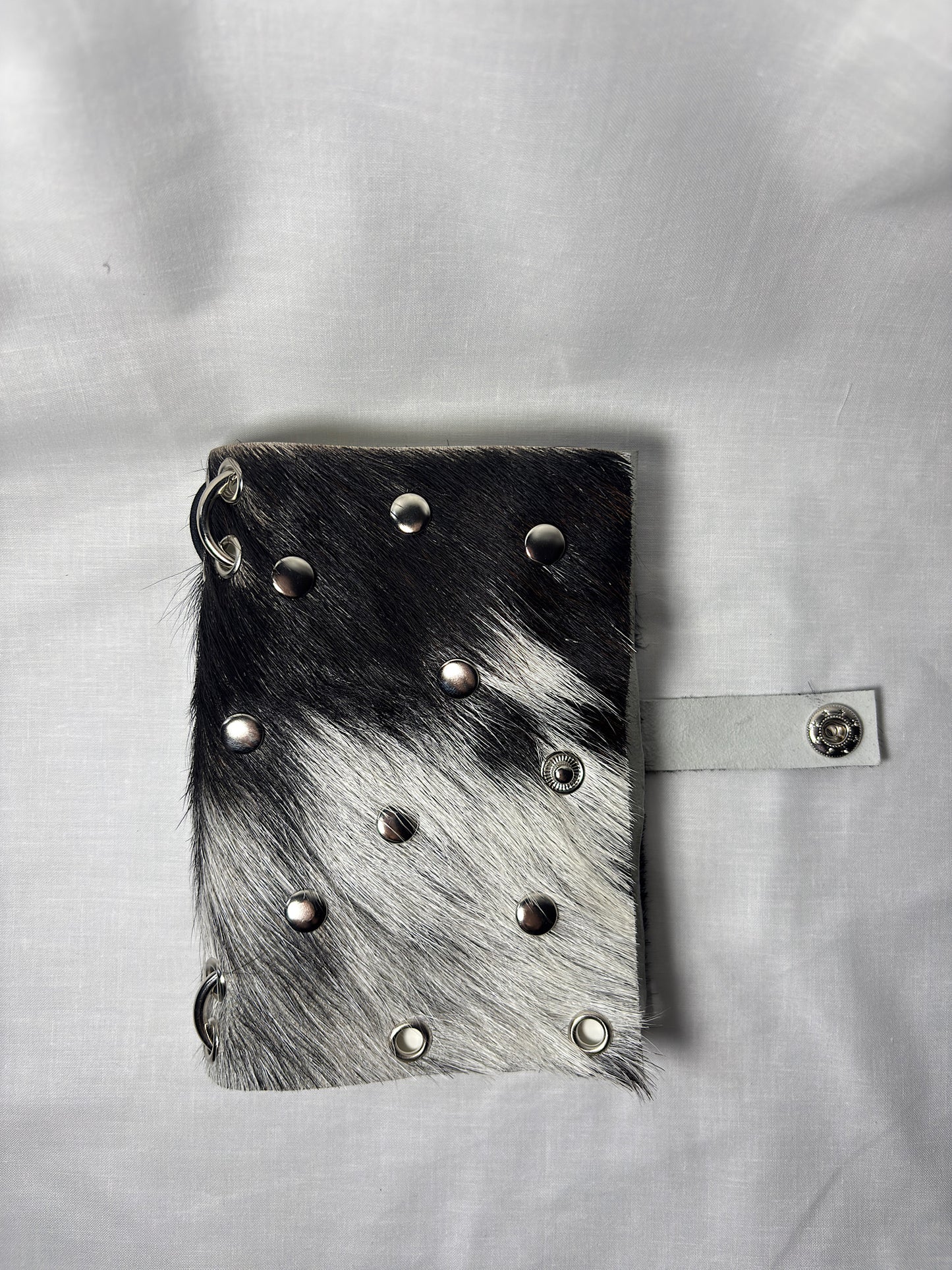 Black and White Hair-On Studded Leather A6 Bifold Journal