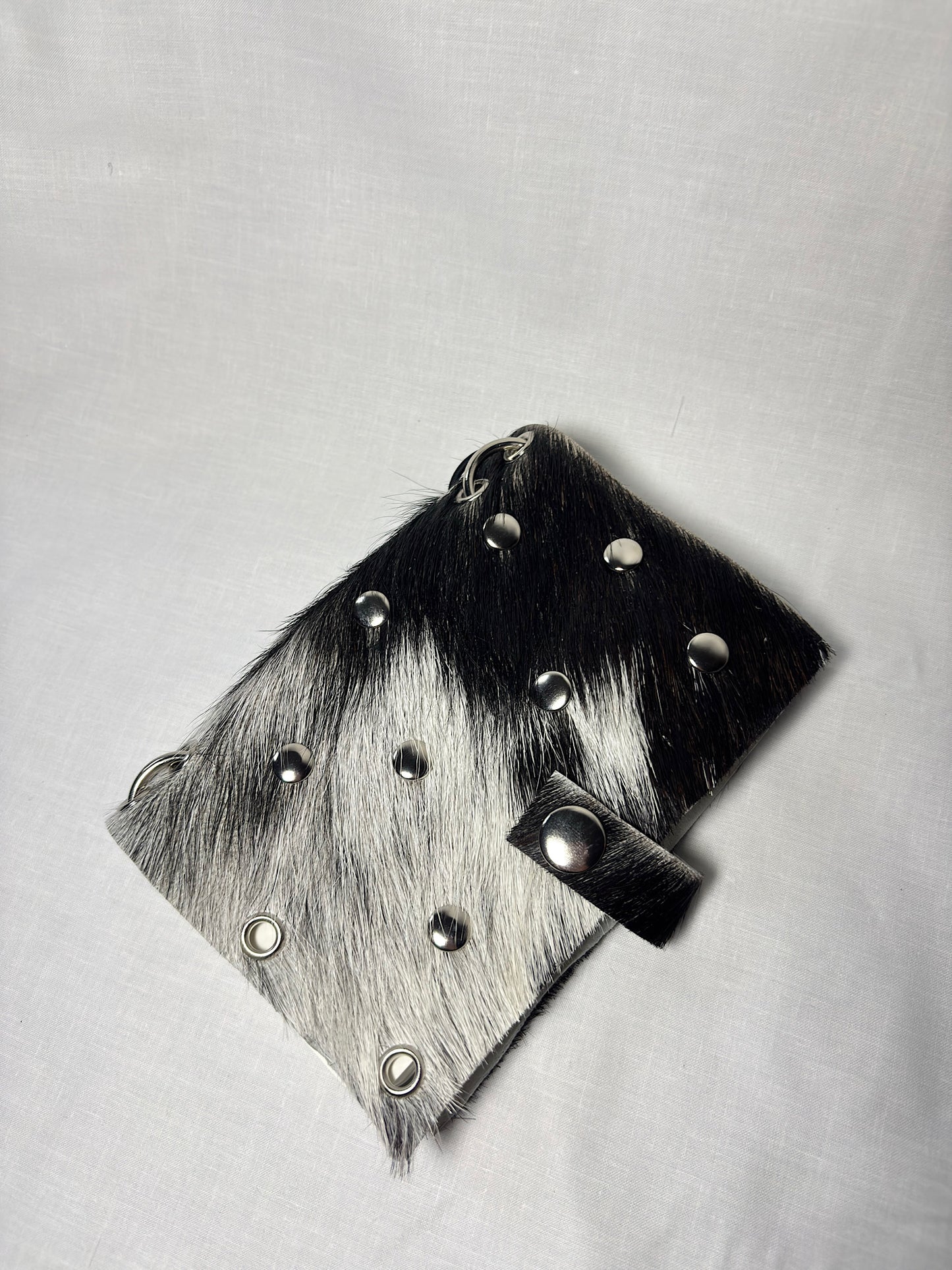 Black and White Hair-On Studded Leather A6 Bifold Journal