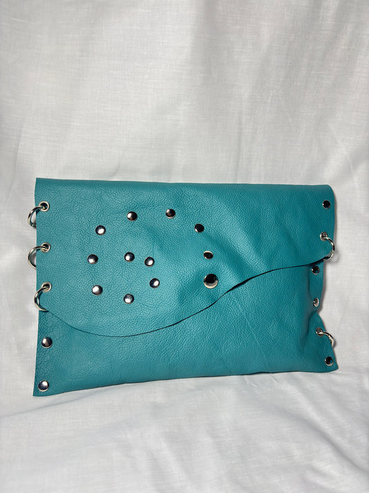 Turquoise Leather Studded Clutch Bag – One-of-a-Kind