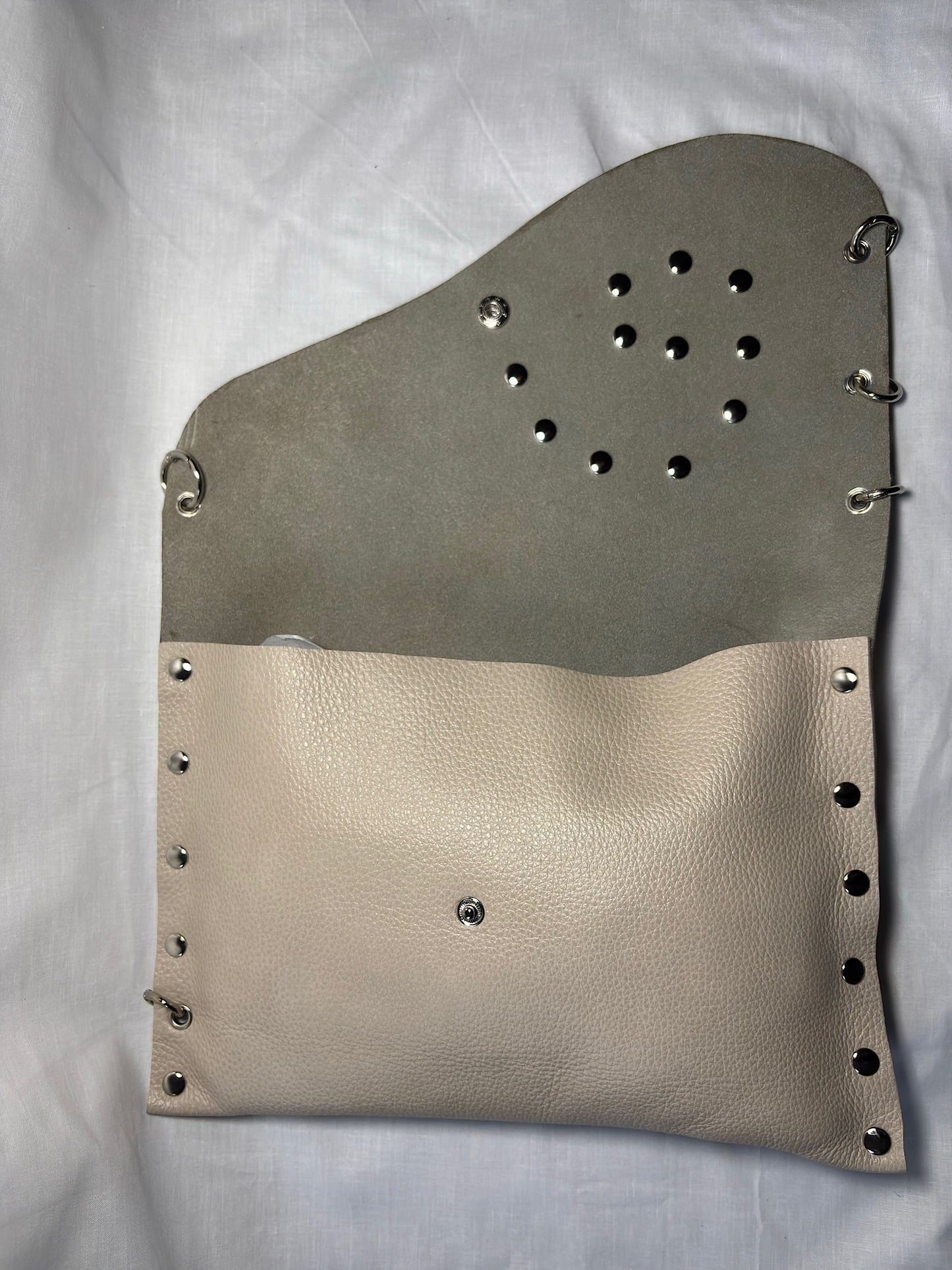 Beige Studded Leather Clutch Bag