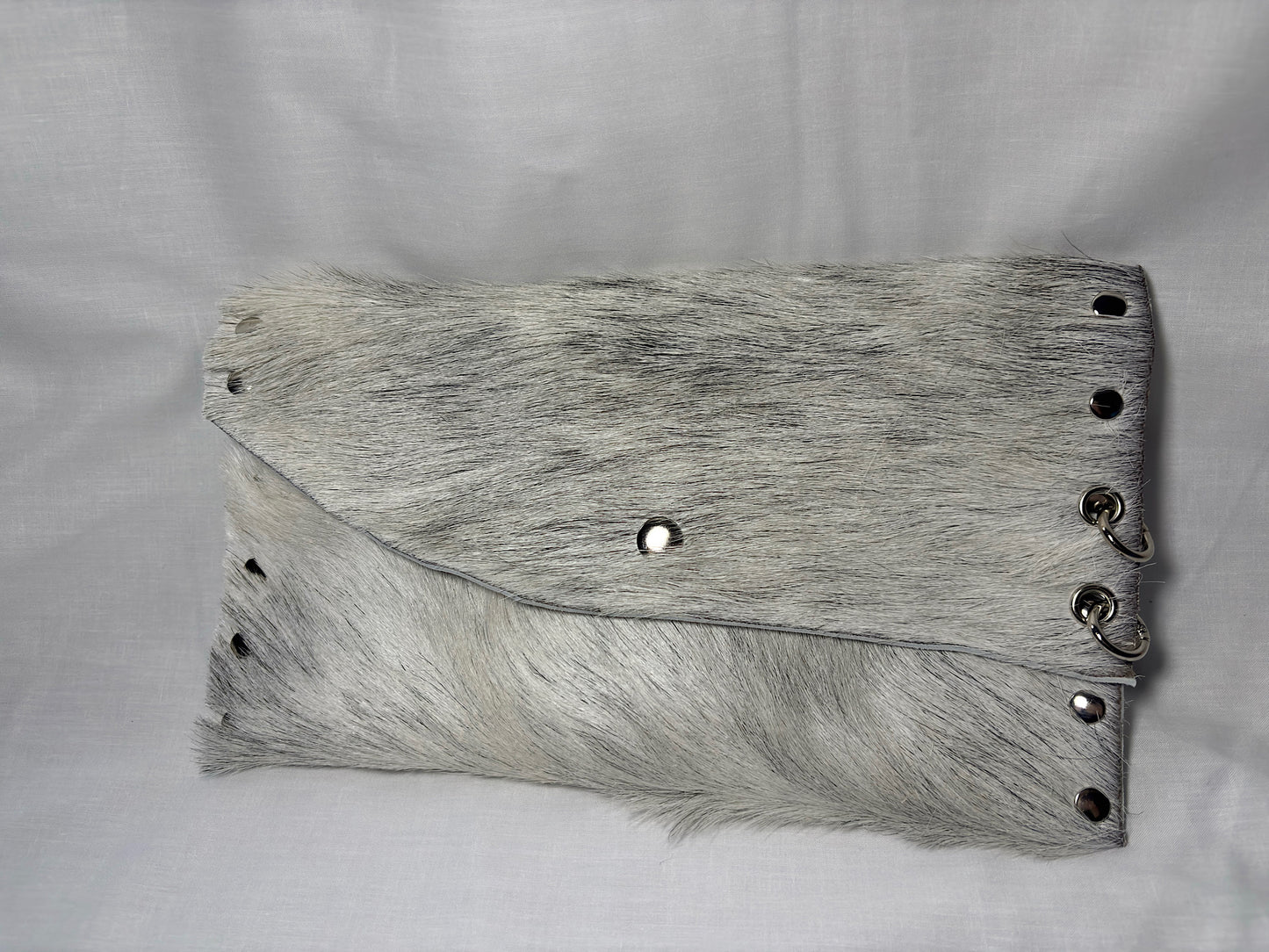 White and Grey Hair-On Leather Clutch Bag