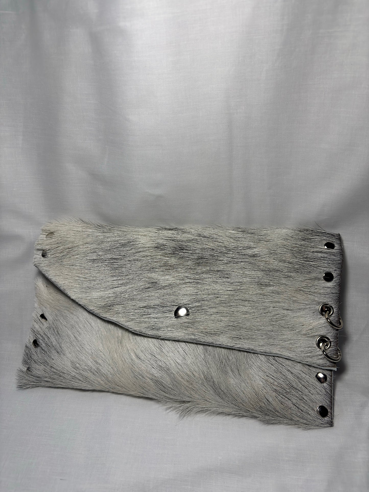 White and Grey Hair-On Leather Clutch Bag