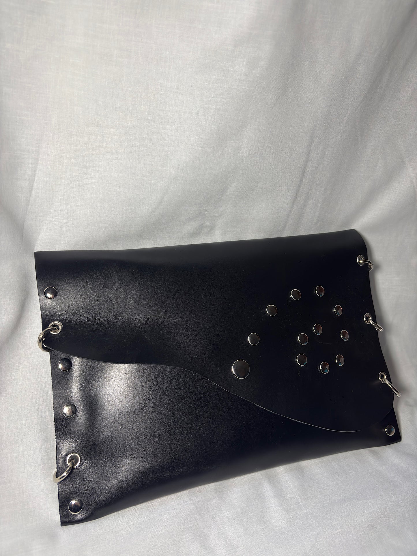 Black Studded Leather Clutch Bag
