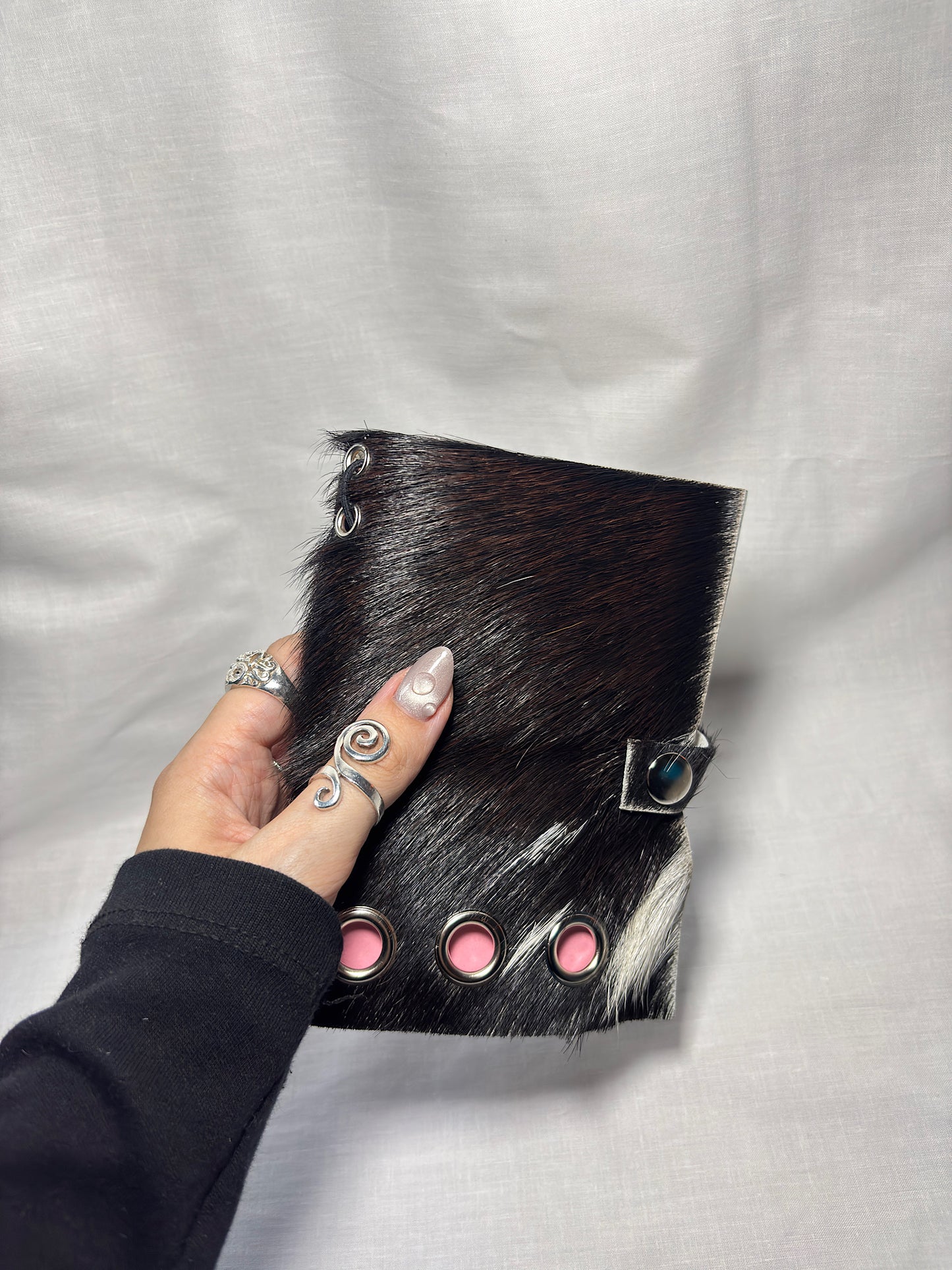 Black / Brown and White Hair-On Leather A6 Bifold Journal