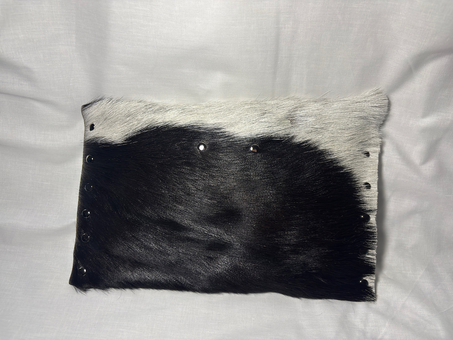 Black and White Hair-On Leather Studded Clutch Bag