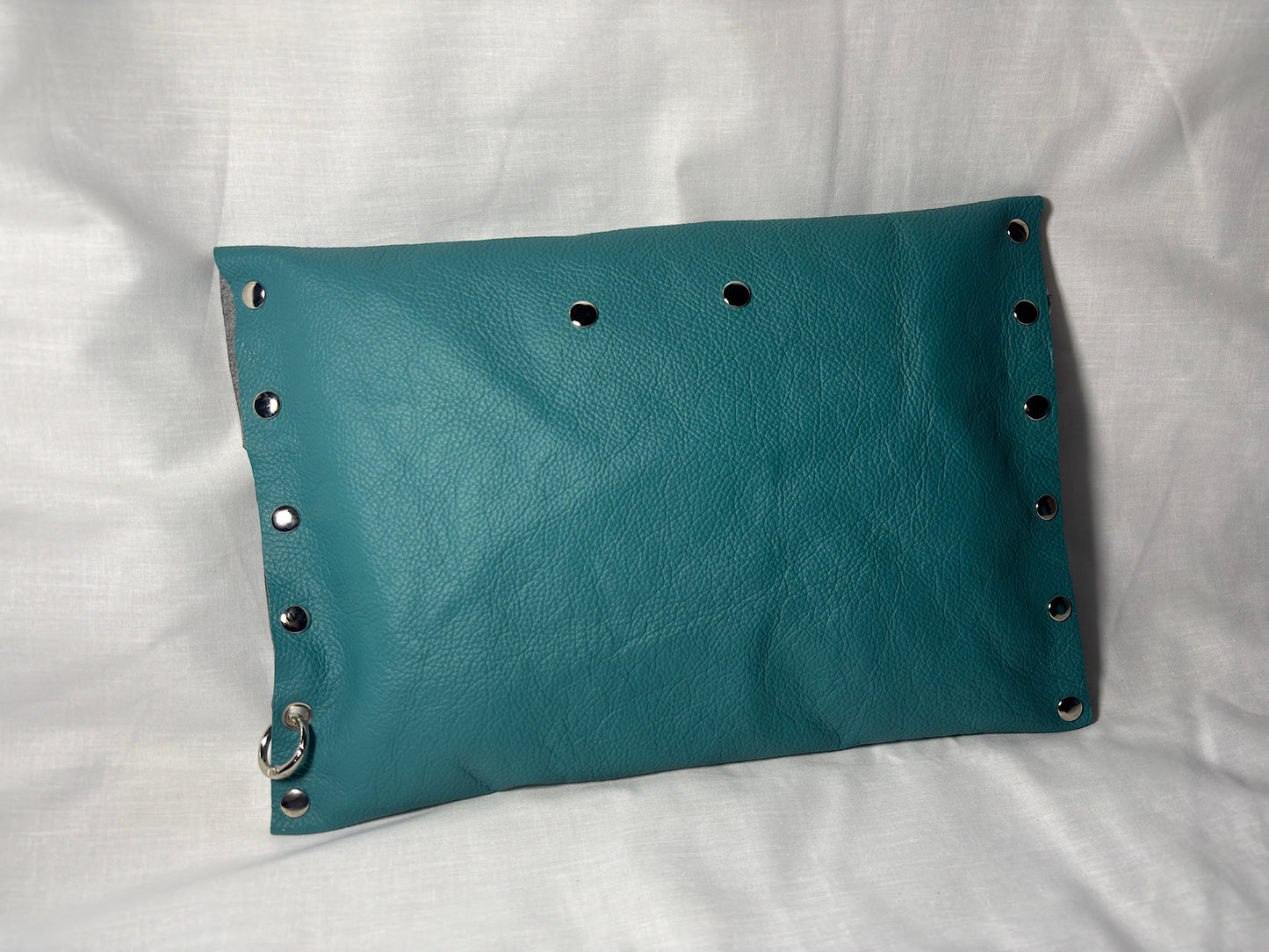 Turquoise Leather Studded Clutch Bag – One-of-a-Kind