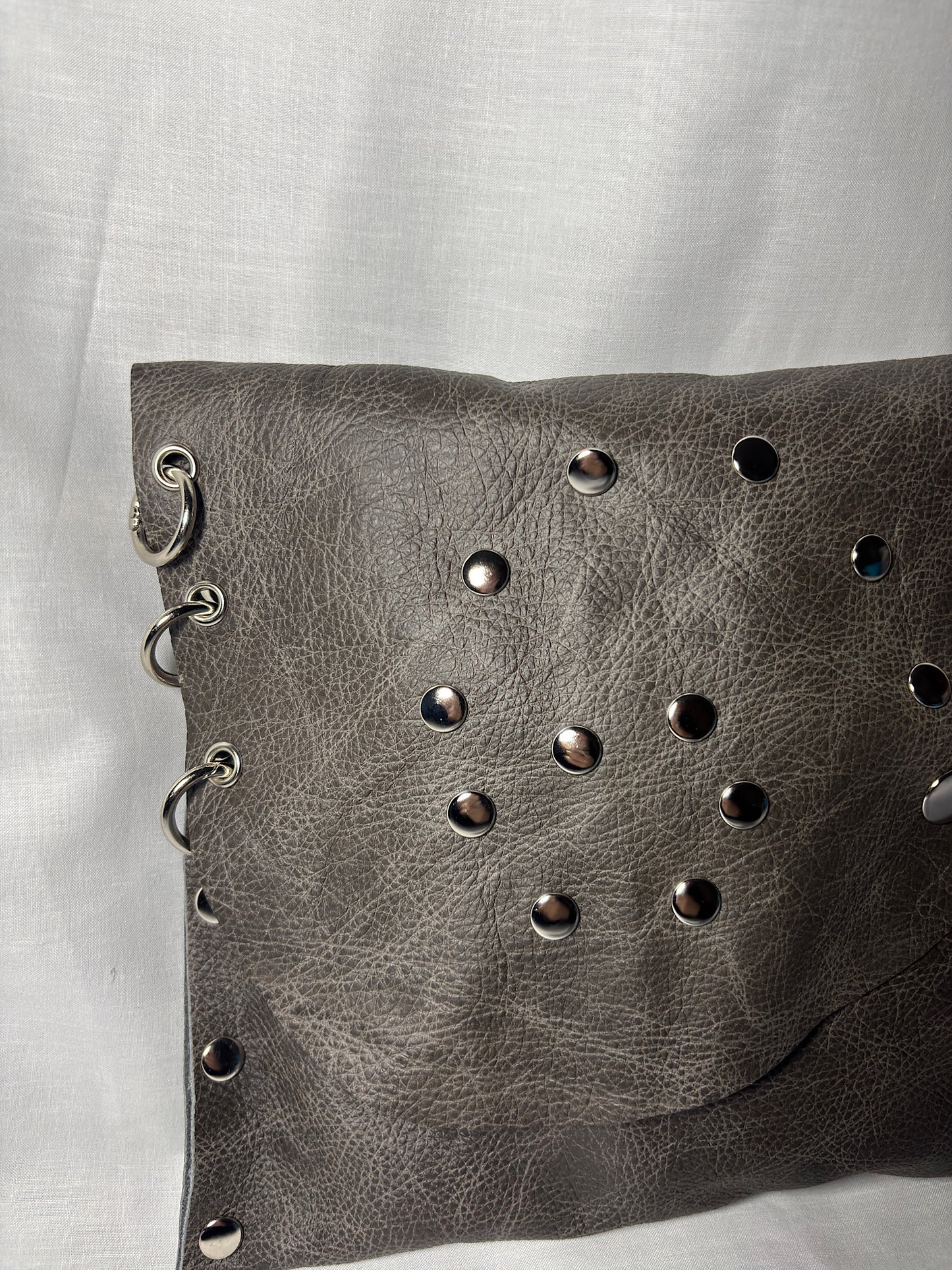 Charcoal Leather Studded Clutch Bag