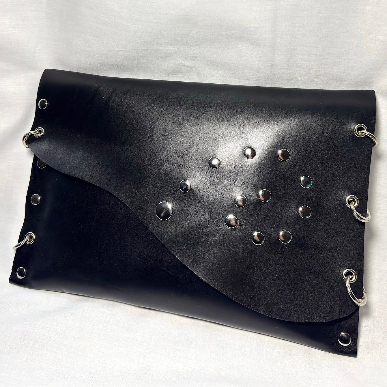 Black Studded Leather Clutch Bag