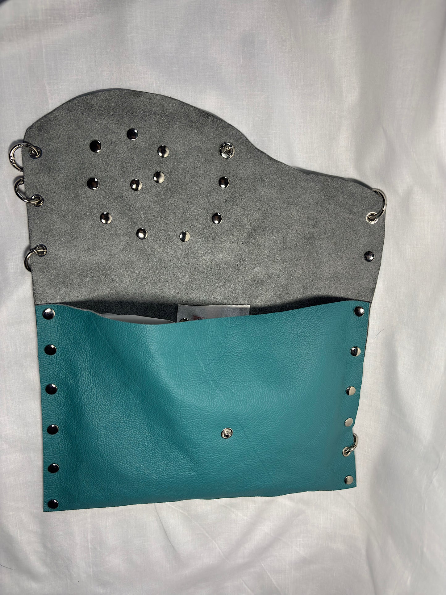 Turquoise Leather Studded Clutch Bag – One-of-a-Kind