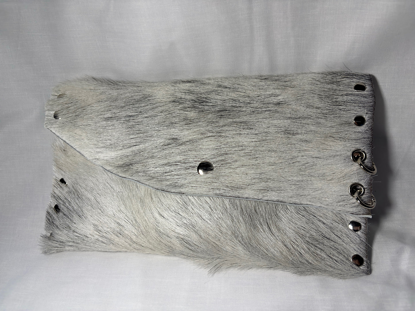White and Grey Hair-On Leather Clutch Bag