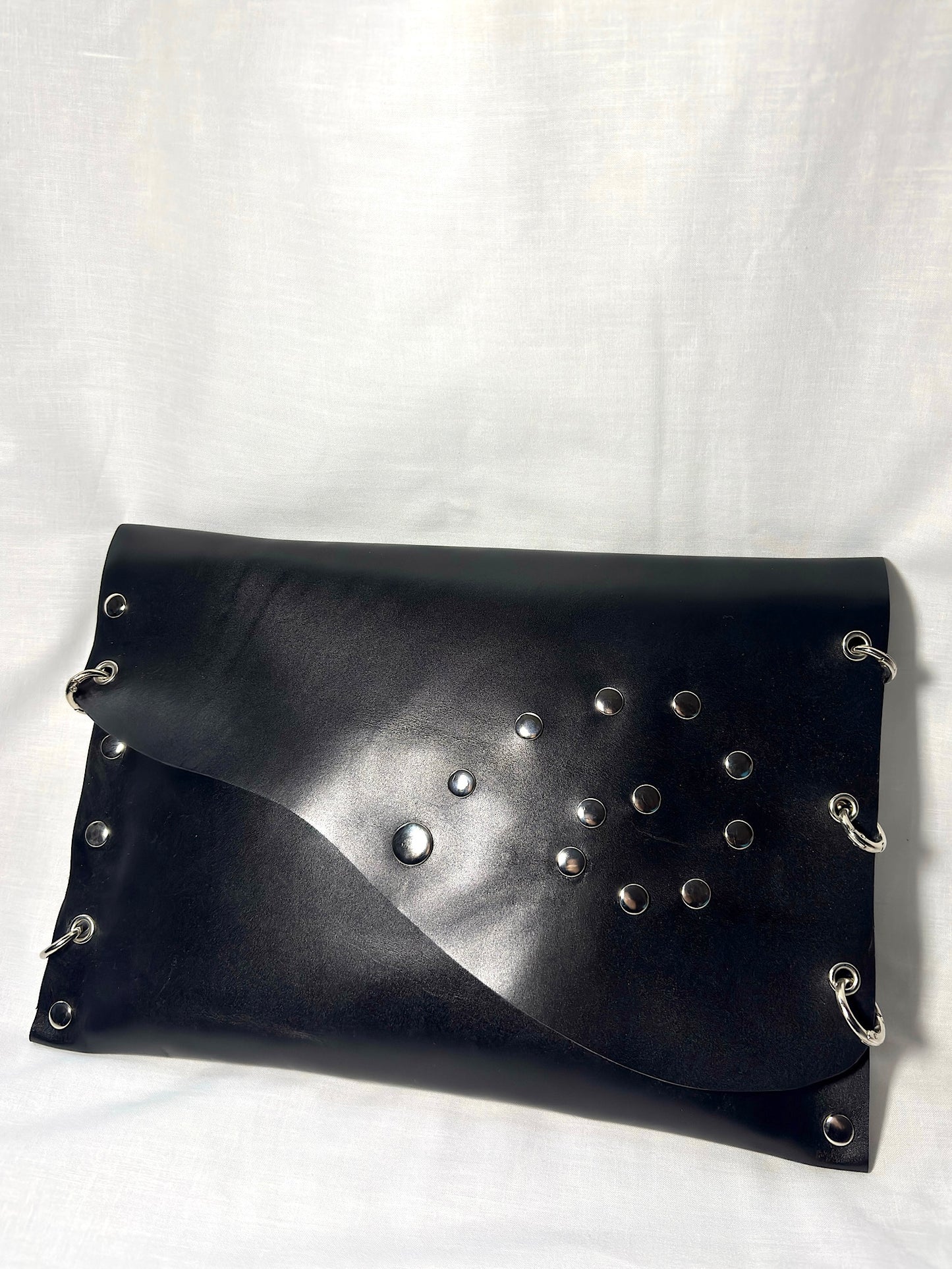 Black Studded Leather Clutch Bag
