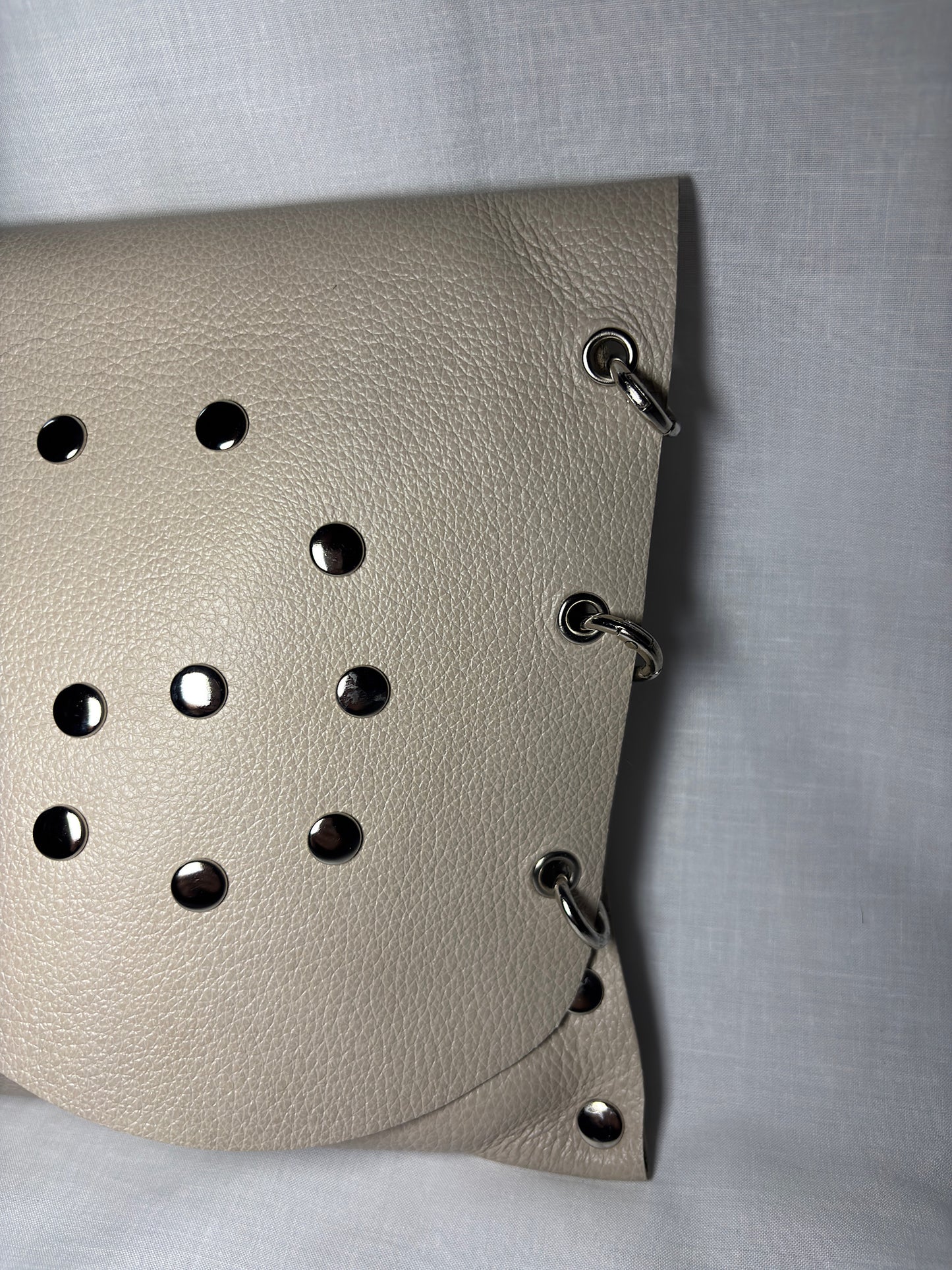 Beige Studded Leather Clutch Bag