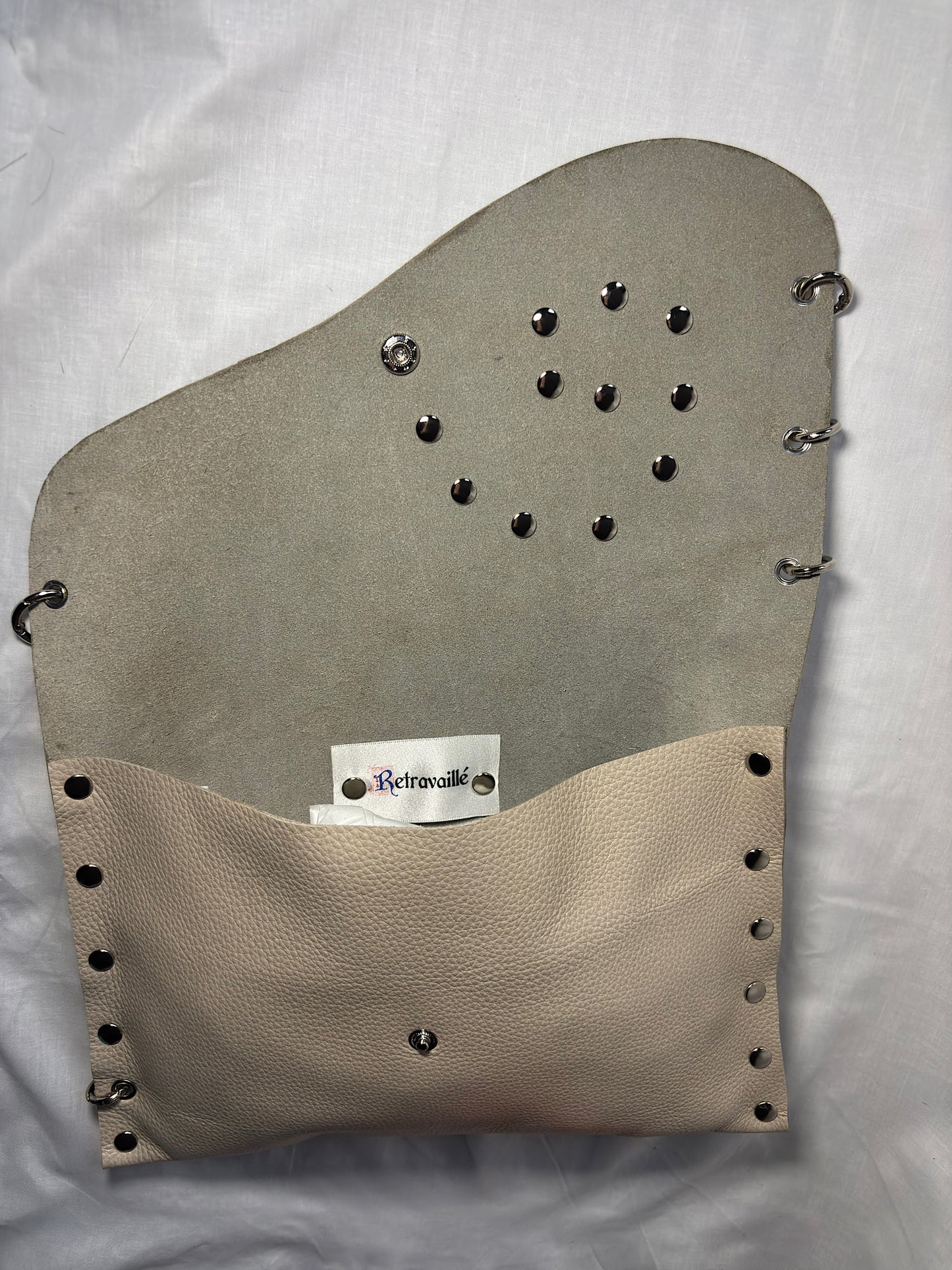 Beige Studded Leather Clutch Bag