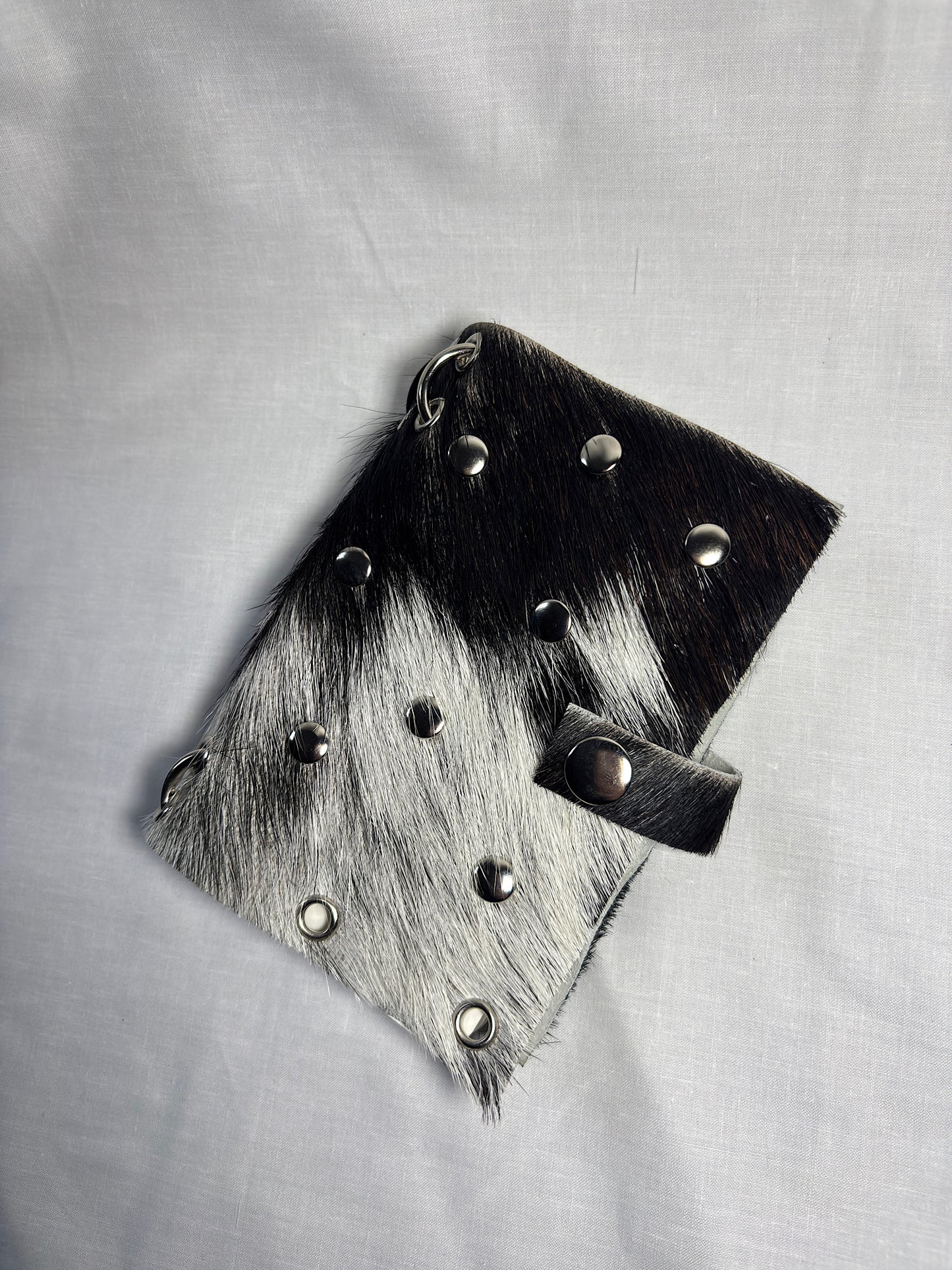 Black and White Hair-On Studded Leather A6 Bifold Journal