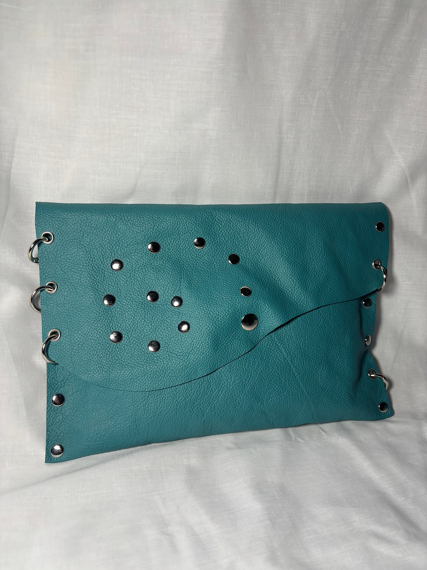 Turquoise Leather Studded Clutch Bag – One-of-a-Kind