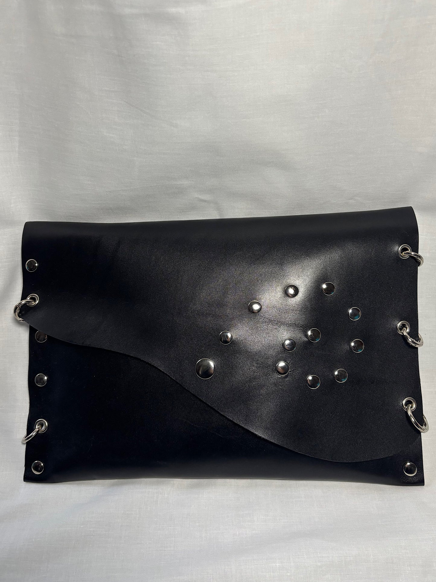Black Studded Leather Clutch Bag