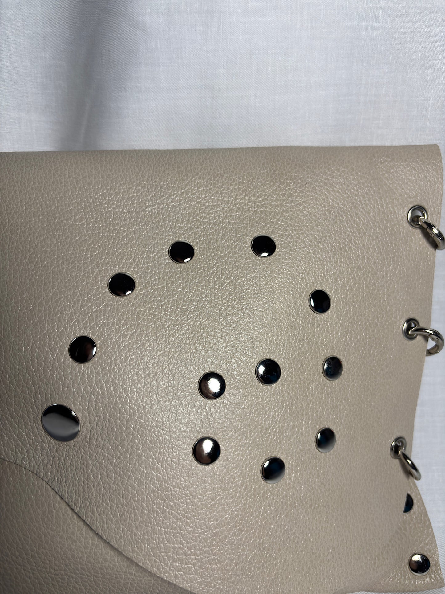Beige Studded Leather Clutch Bag
