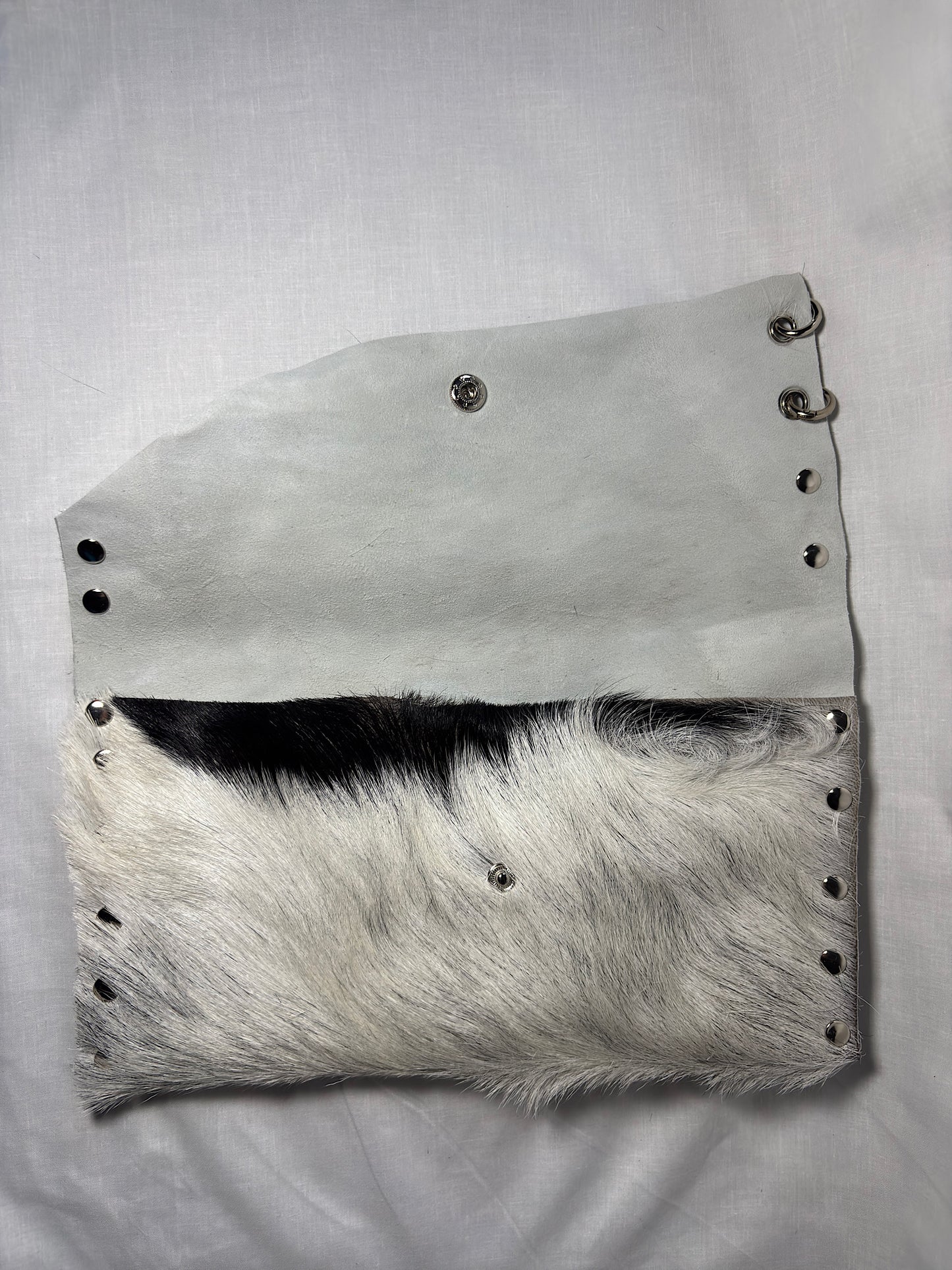 White and Grey Hair-On Leather Clutch Bag
