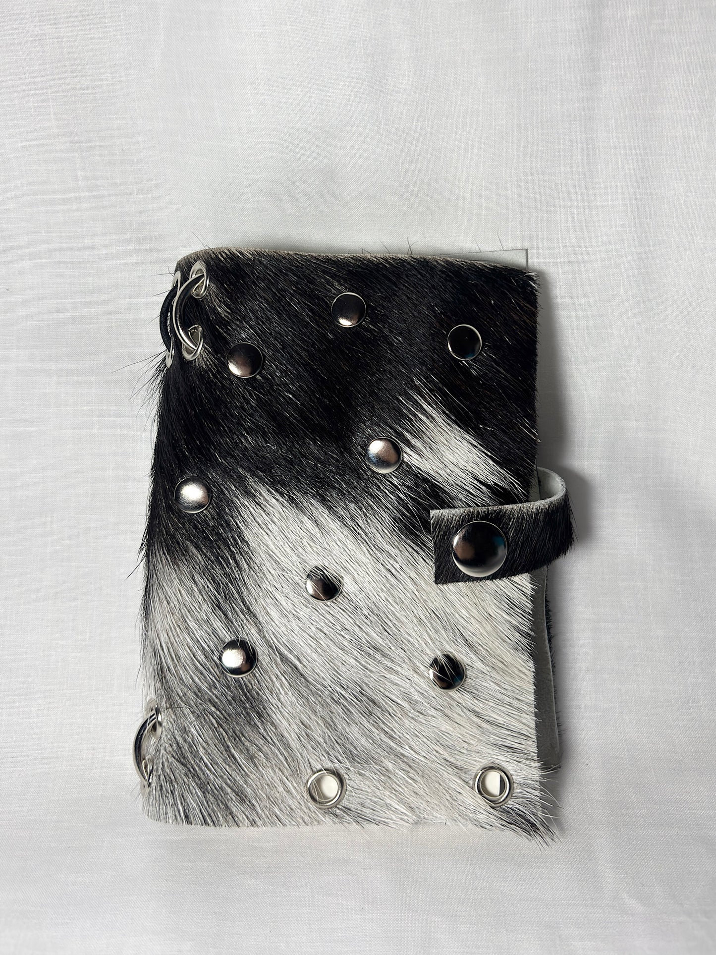 Black and White Hair-On Studded Leather A6 Bifold Journal