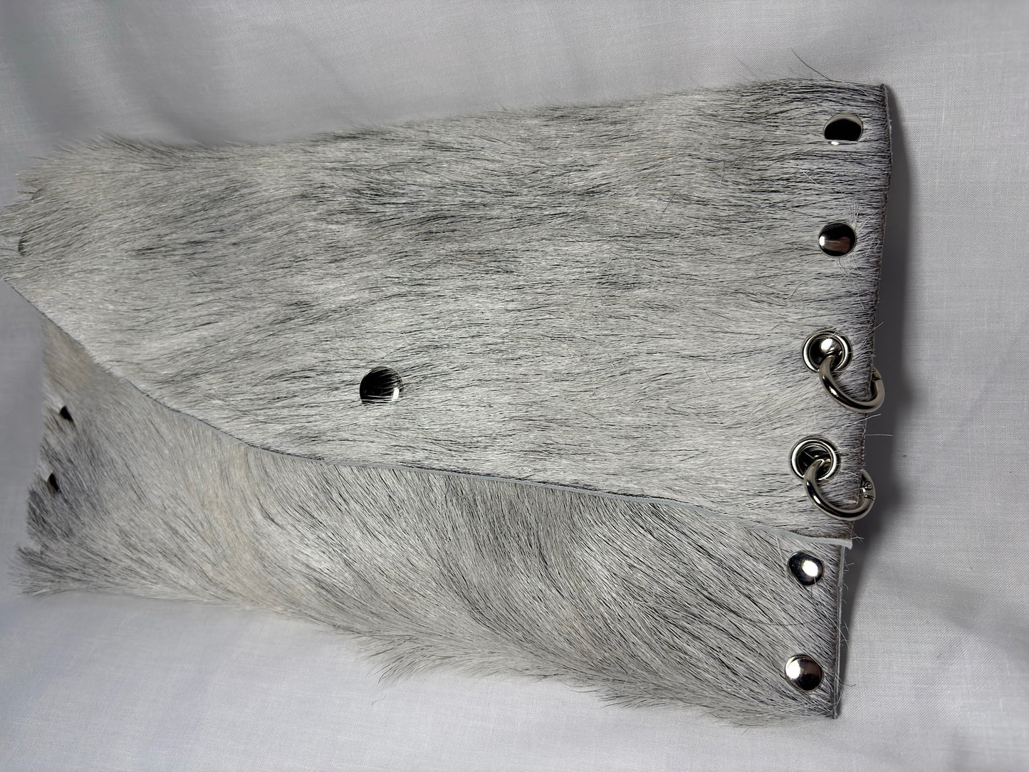White and Grey Hair-On Leather Clutch Bag