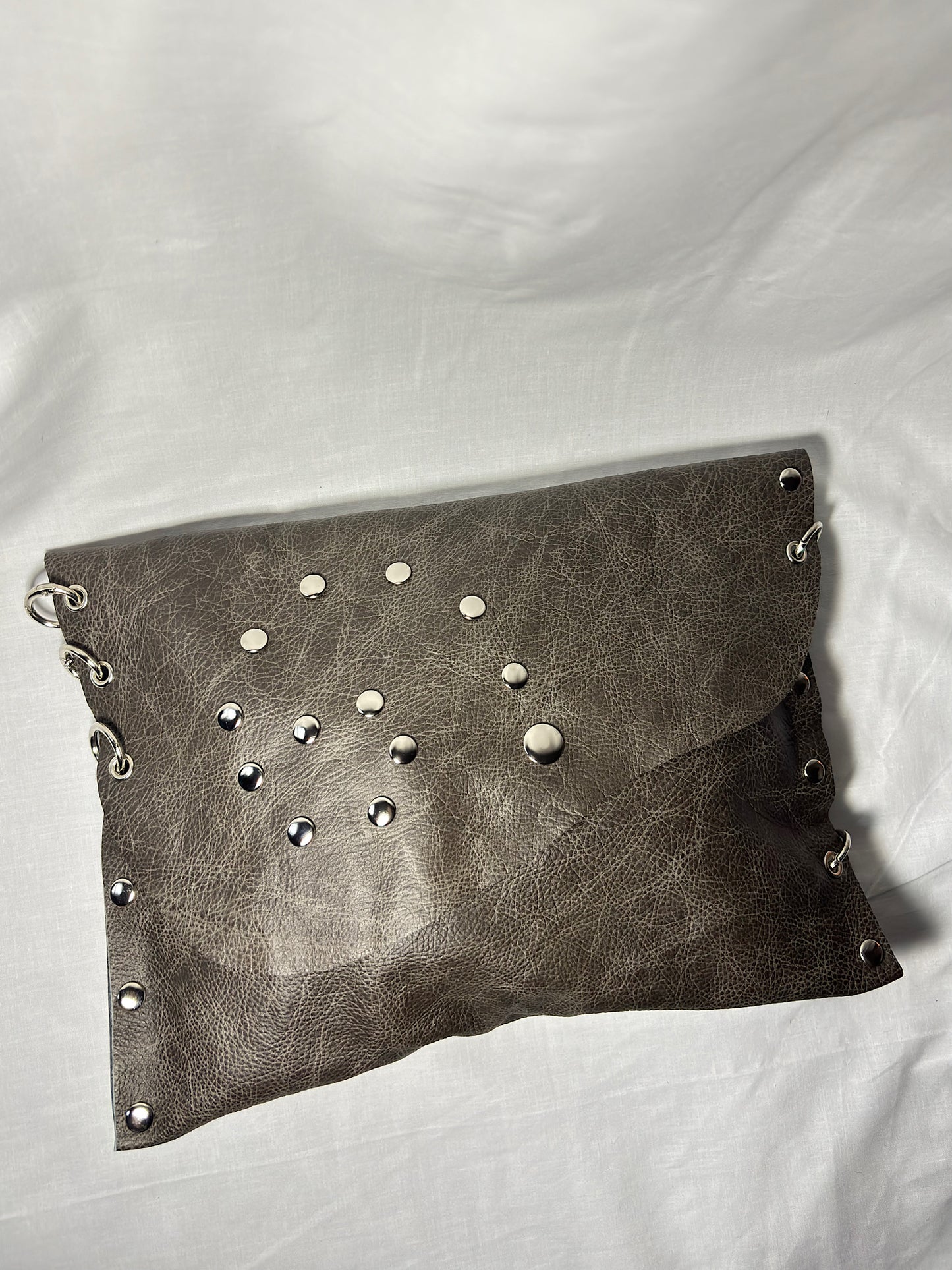 Charcoal Leather Studded Clutch Bag