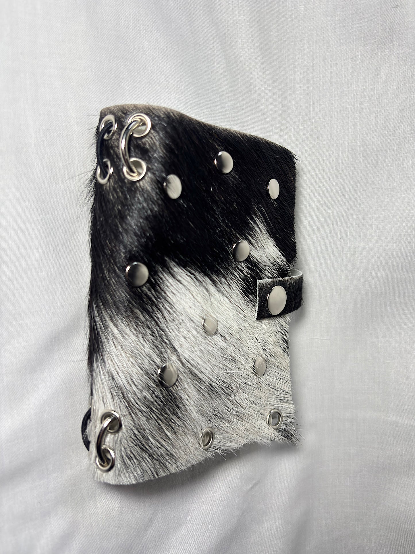 Black and White Hair-On Studded Leather A6 Bifold Journal