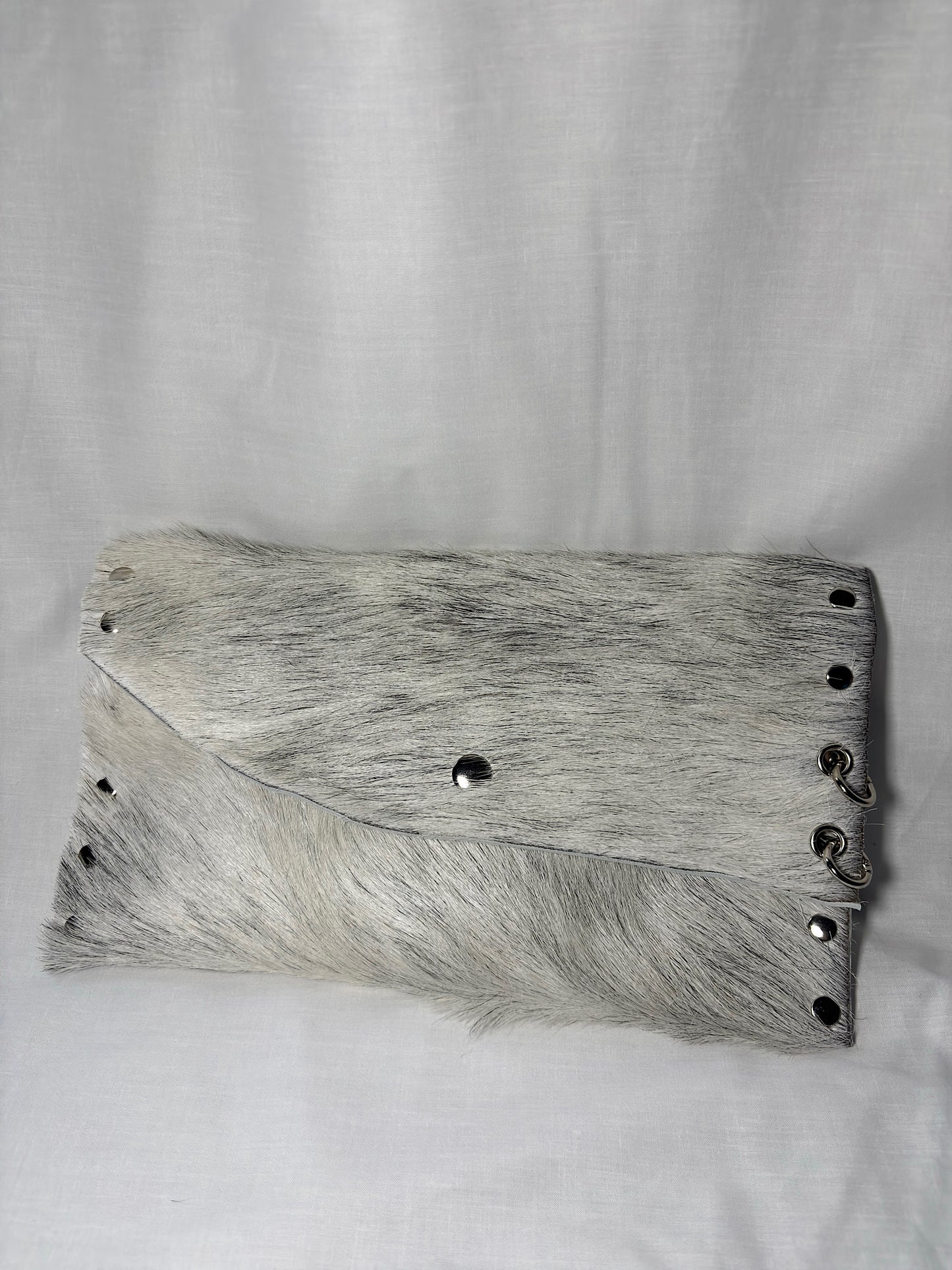 White and Grey Hair-On Leather Clutch Bag