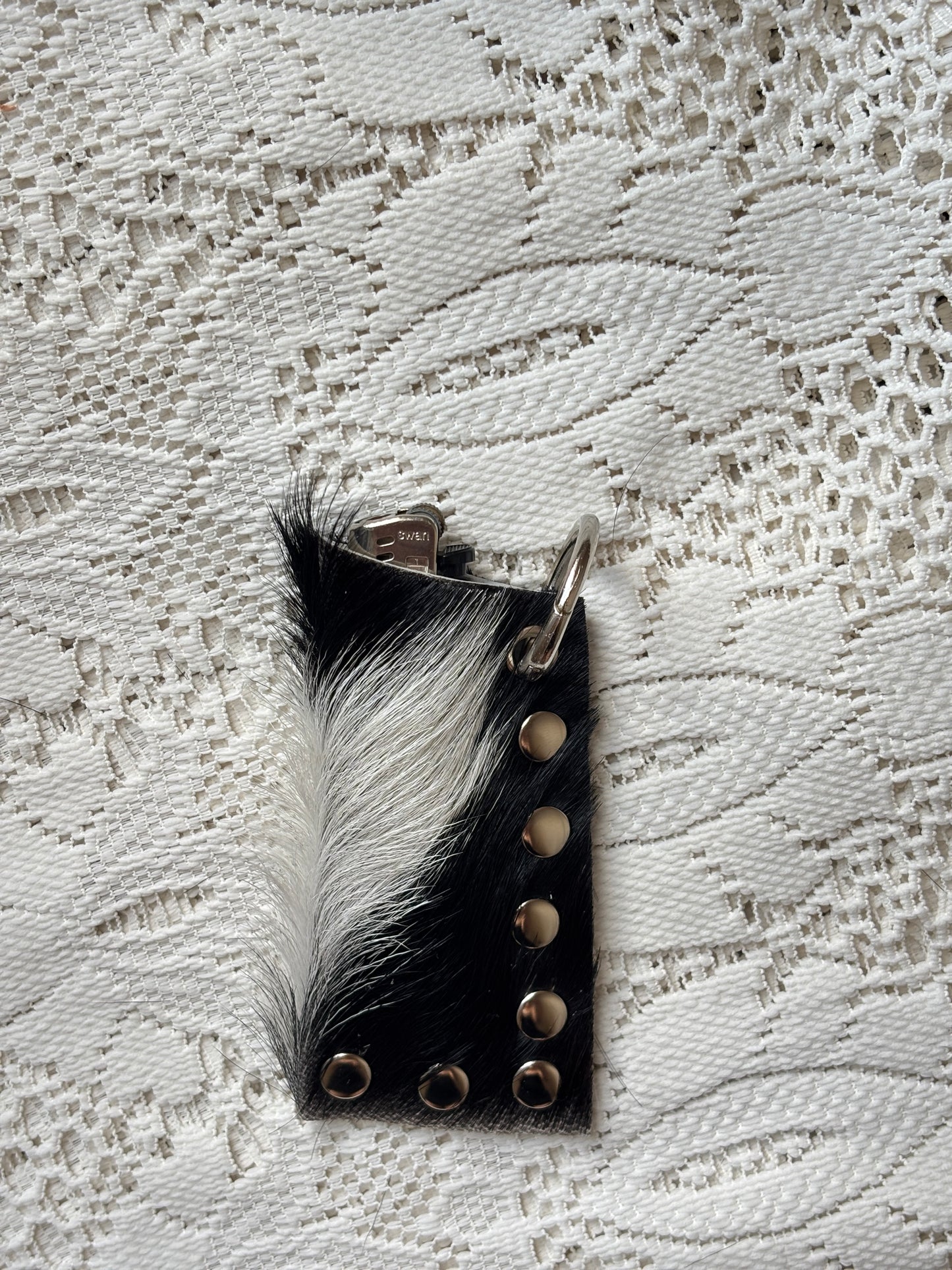 Leather lighter / lipstick keychain bag charm
