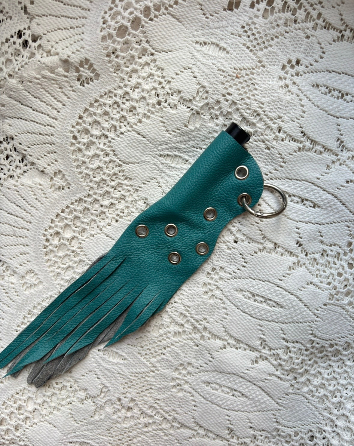 Leather lighter / lipstick keychain bag charm