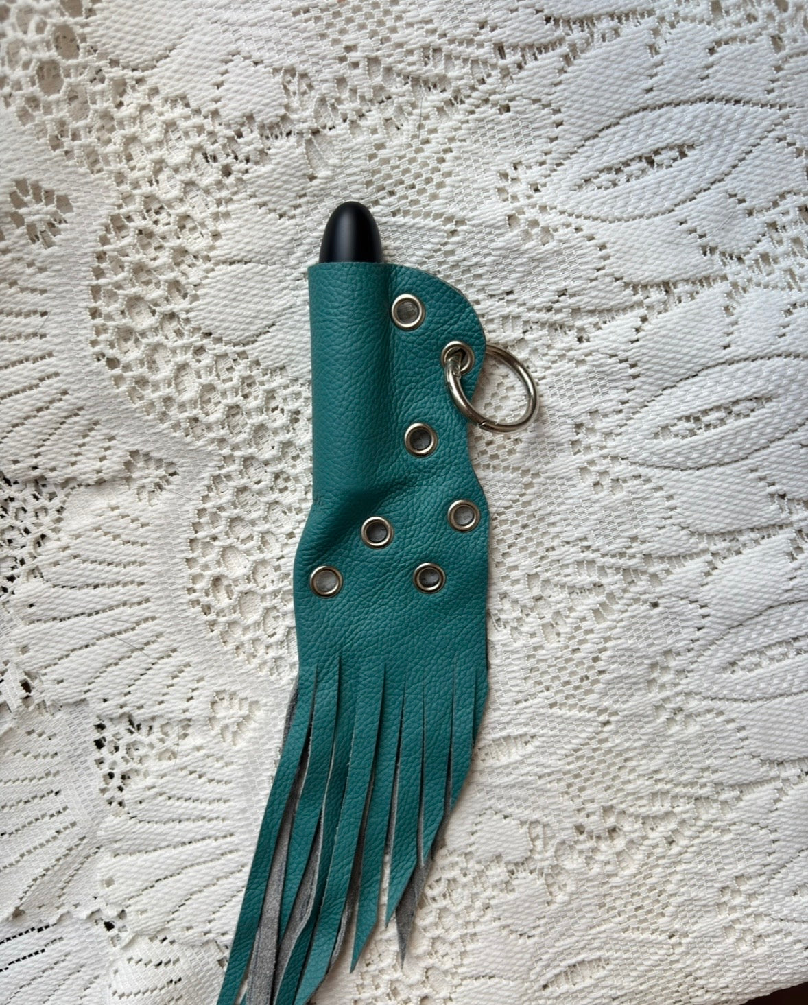 Leather lighter / lipstick keychain bag charm