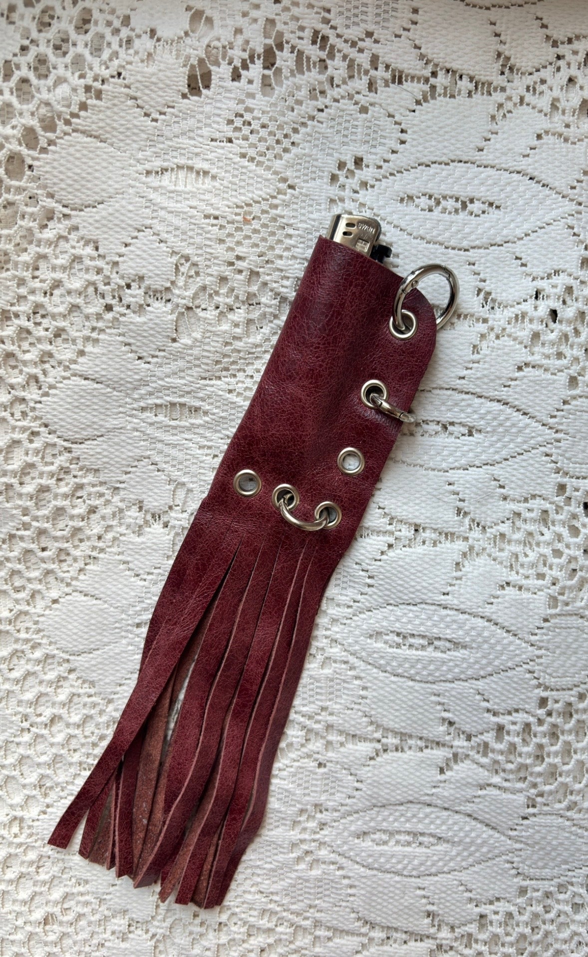 Leather lighter / lipstick keychain bag charm