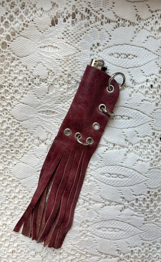 Leather lighter / lipstick keychain bag charm