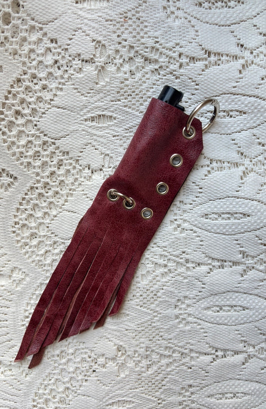 Leather lighter / lipstick keychain bag charm