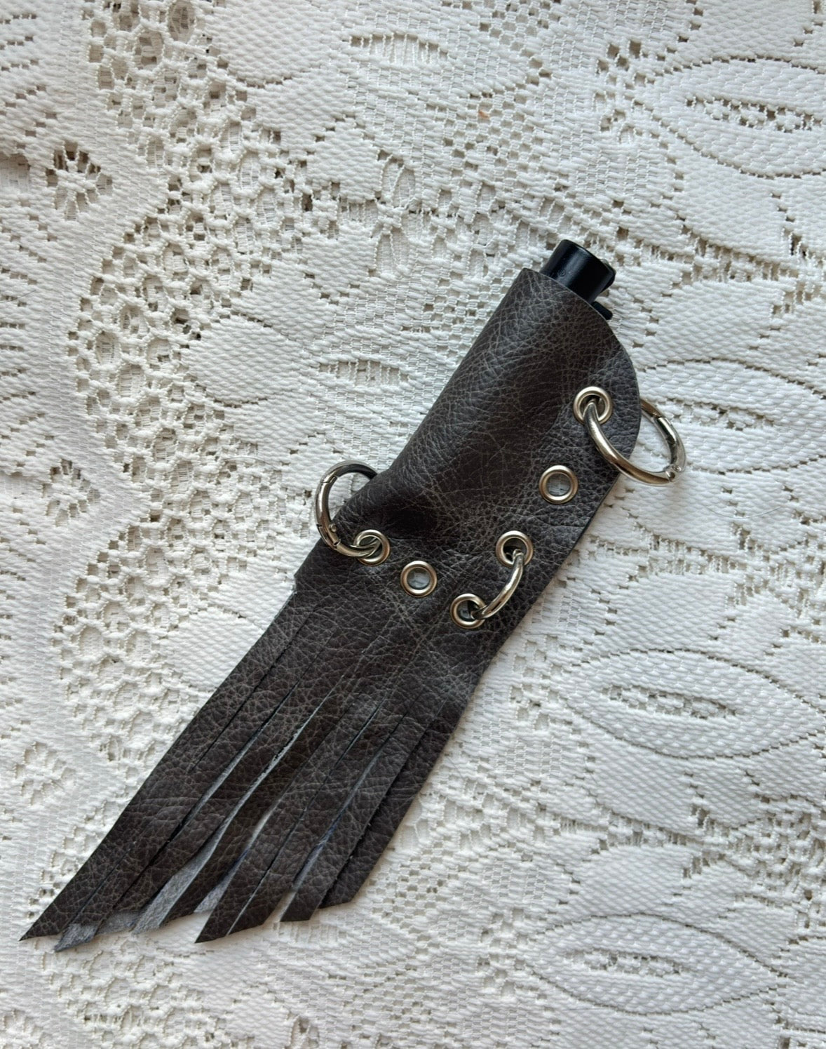 Leather lighter / lipstick keychain bag charm