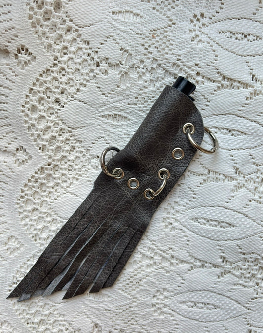 Leather lighter / lipstick keychain bag charm