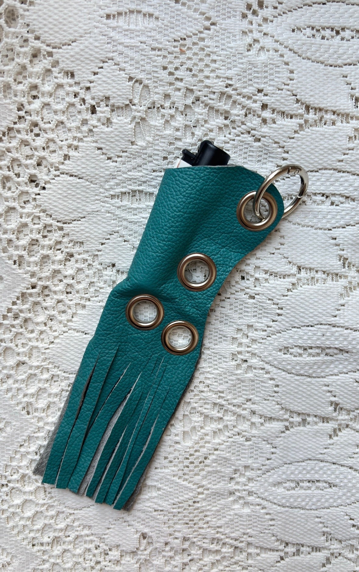 Leather lighter / lipstick keychain bag charm