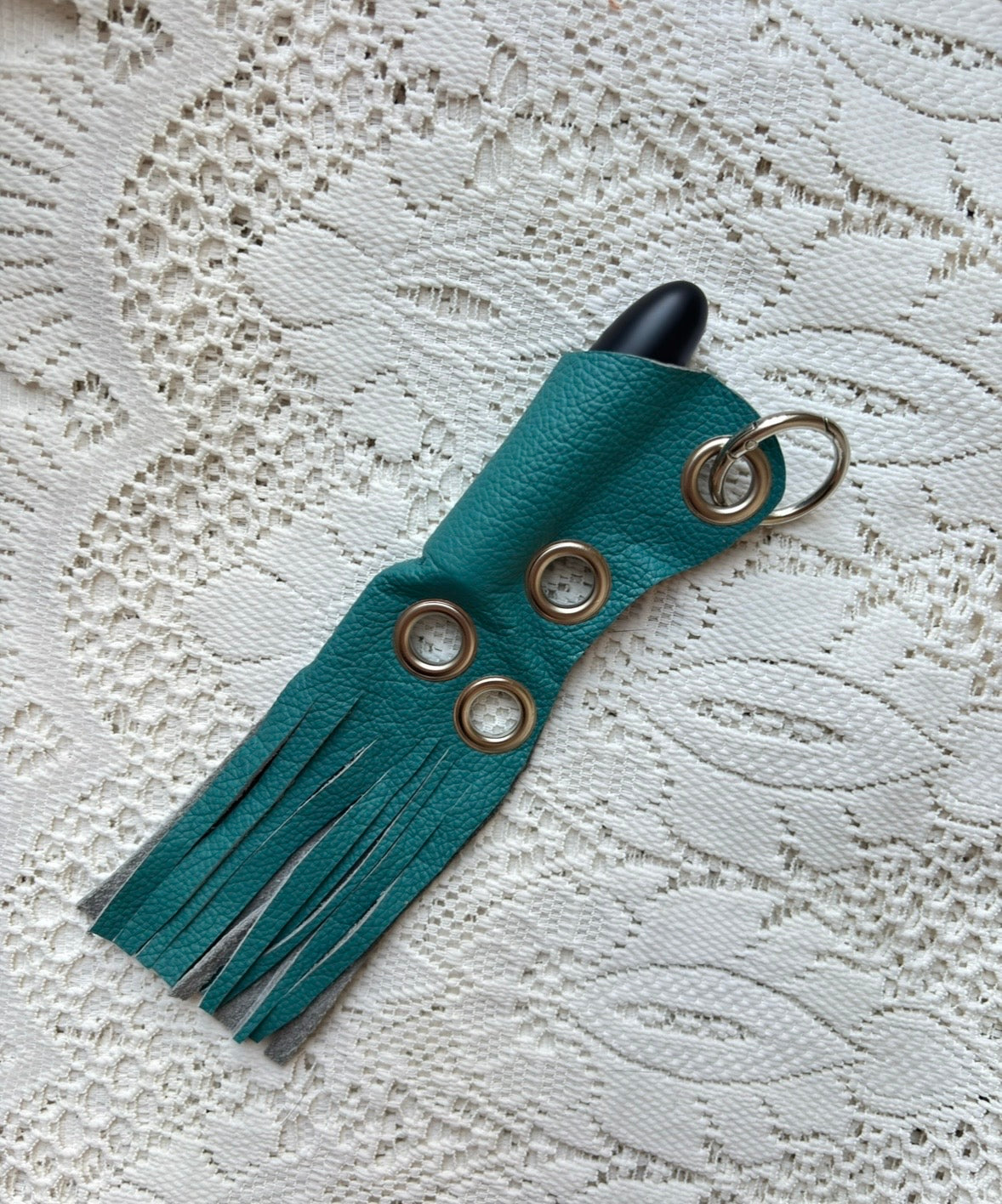 Leather lighter / lipstick keychain bag charm